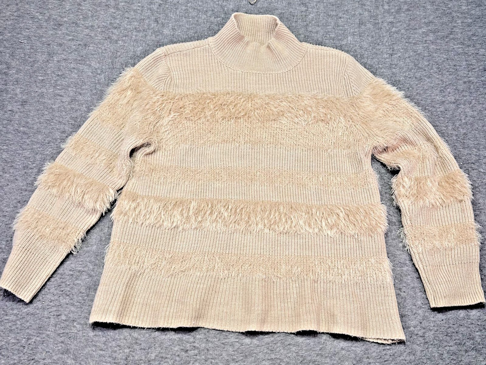 Calvin Klein Sweater Women Medium Light Beige Tan 80s Vintage Cozy Fringe