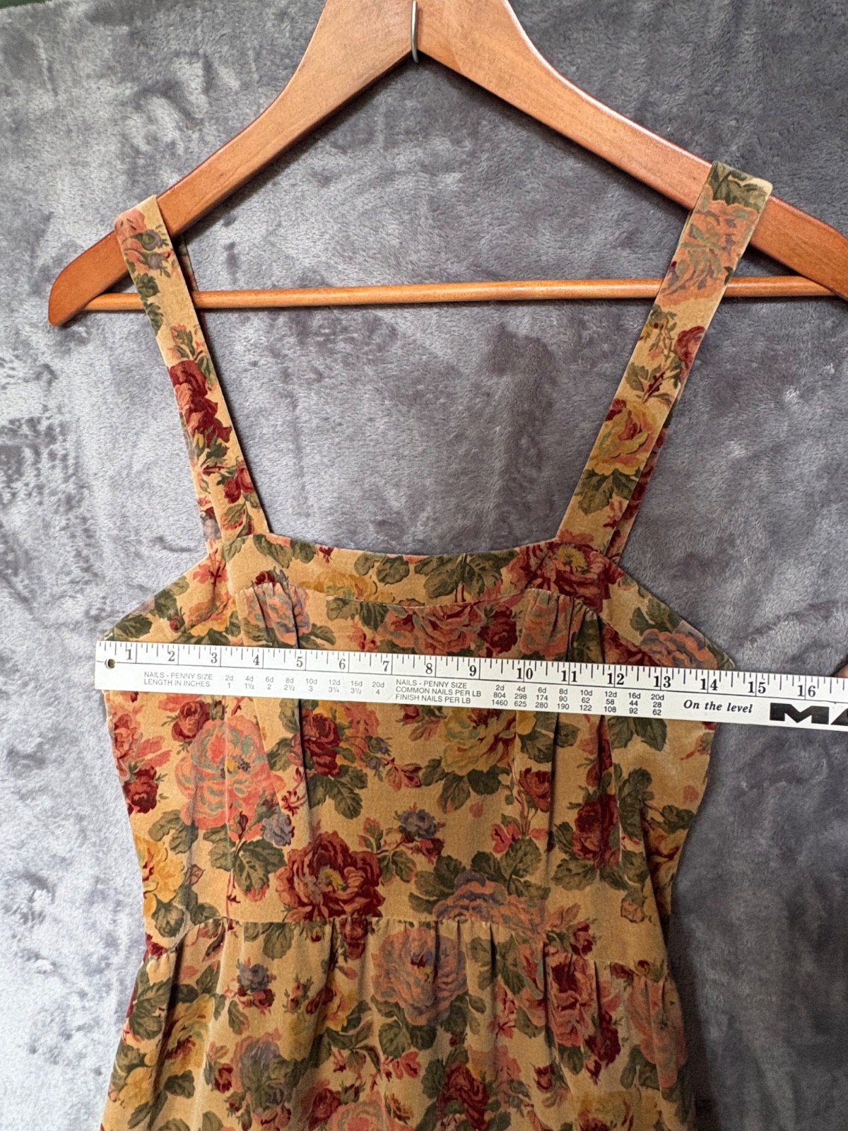 VTG Lang Original Small Country Romantic Dress Velvet Sleeveless Textured