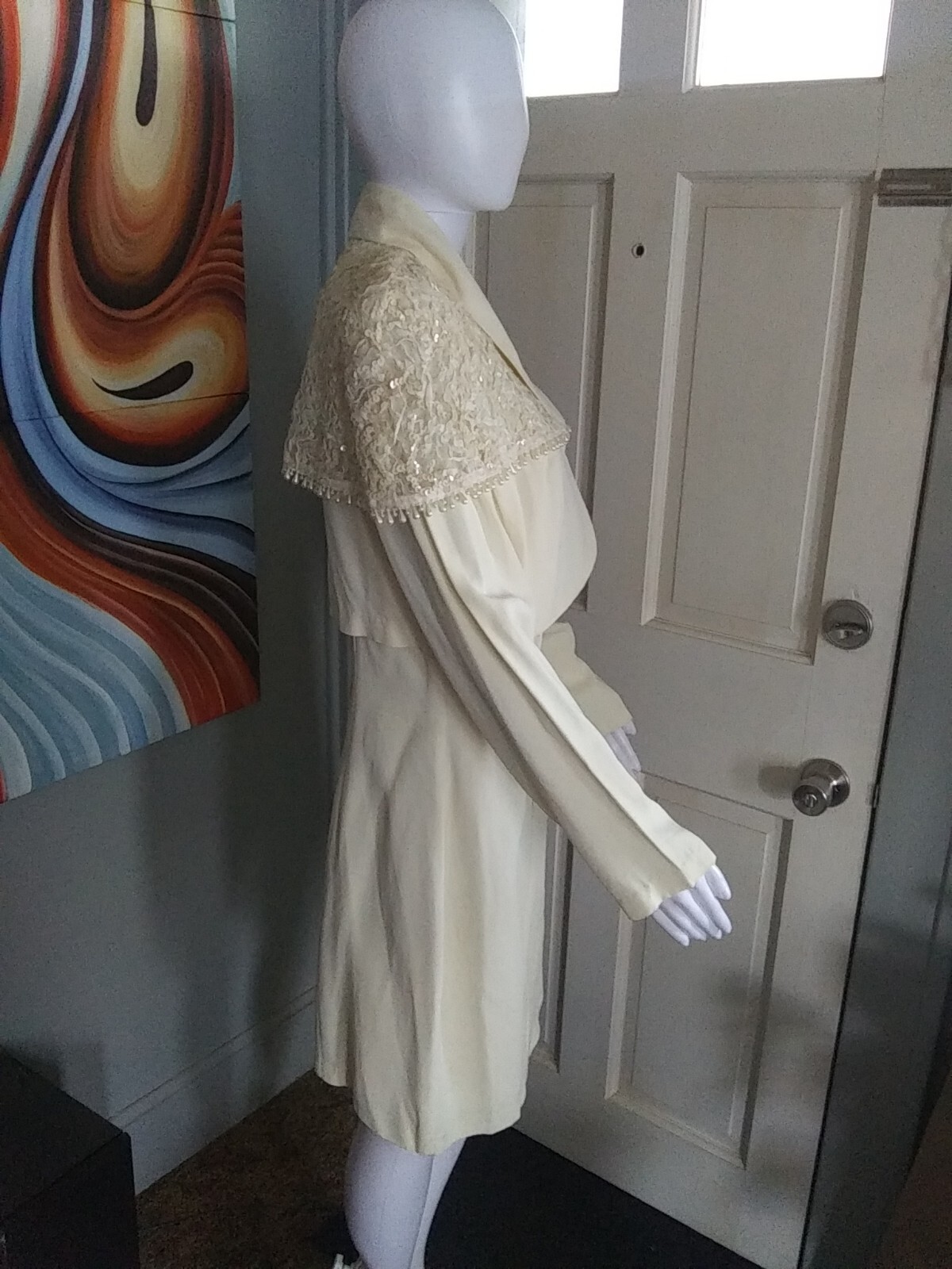Vintage 90s LA Glo Women’s Cocktail Dress w/ Bolero Jacket Size 13/14 White USA