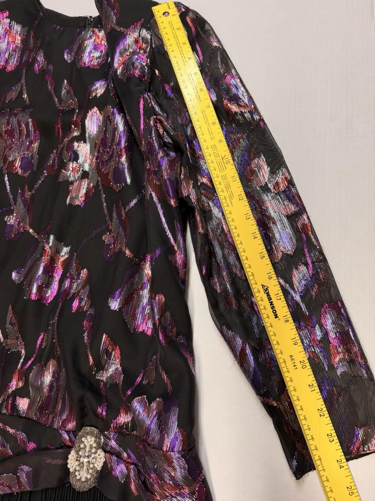 VINTAGE Patra Lurex Sparkly Crinkle Black Flapper Style Party Dress Size: 14