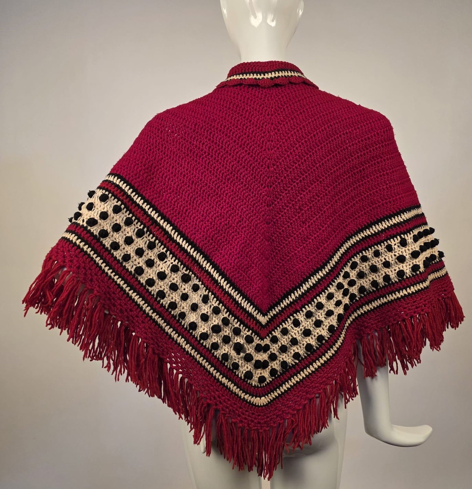 VICTORIAN 19TH C HAND KNIT CAPE W ORNATE TASSEL TRIMMED TIES