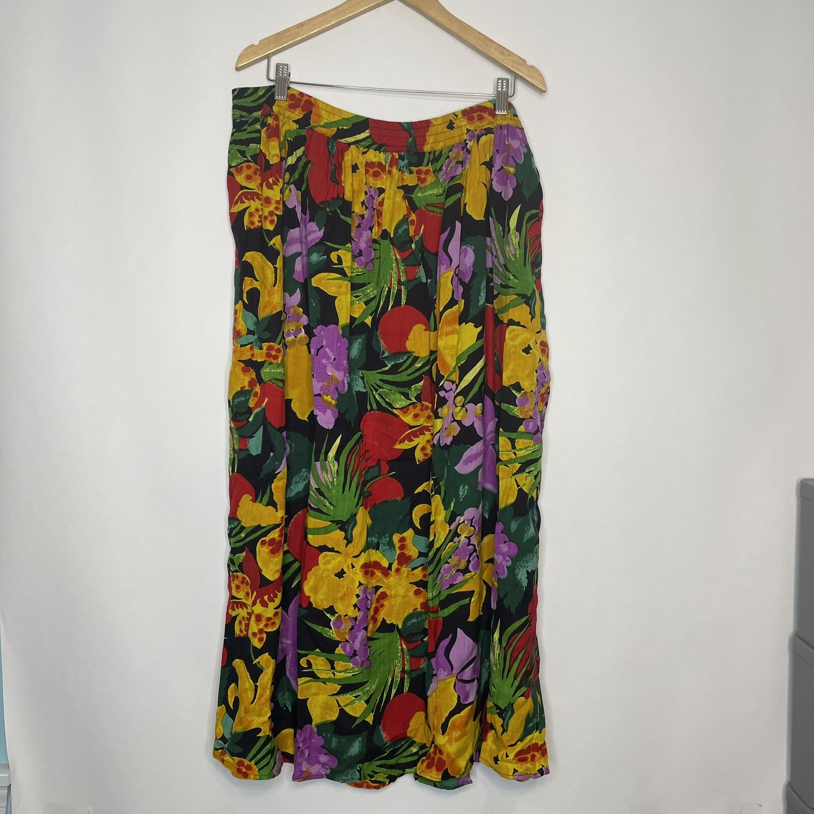 Vintage 80s Hawaiian Long Skirt Speed Limit MPH Womens XL Multicolor