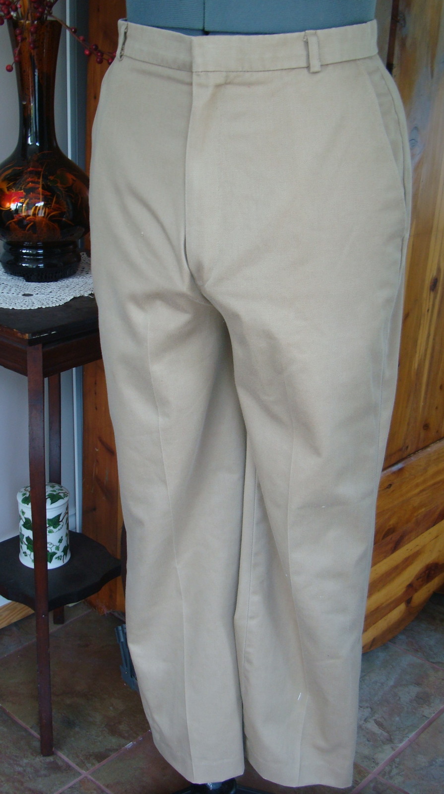 Vintage Ladies Saddlebred USA 14 Khaki Cotton Flat Front Zip Pants High Waist