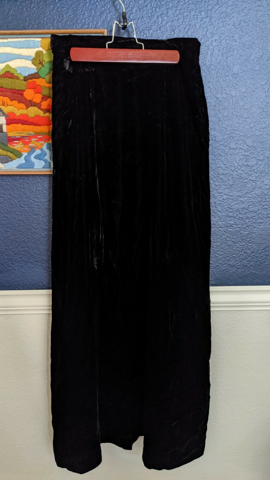 VTG Malbe 1970s Black Velvet Maxi Long Skirt Sz Small S