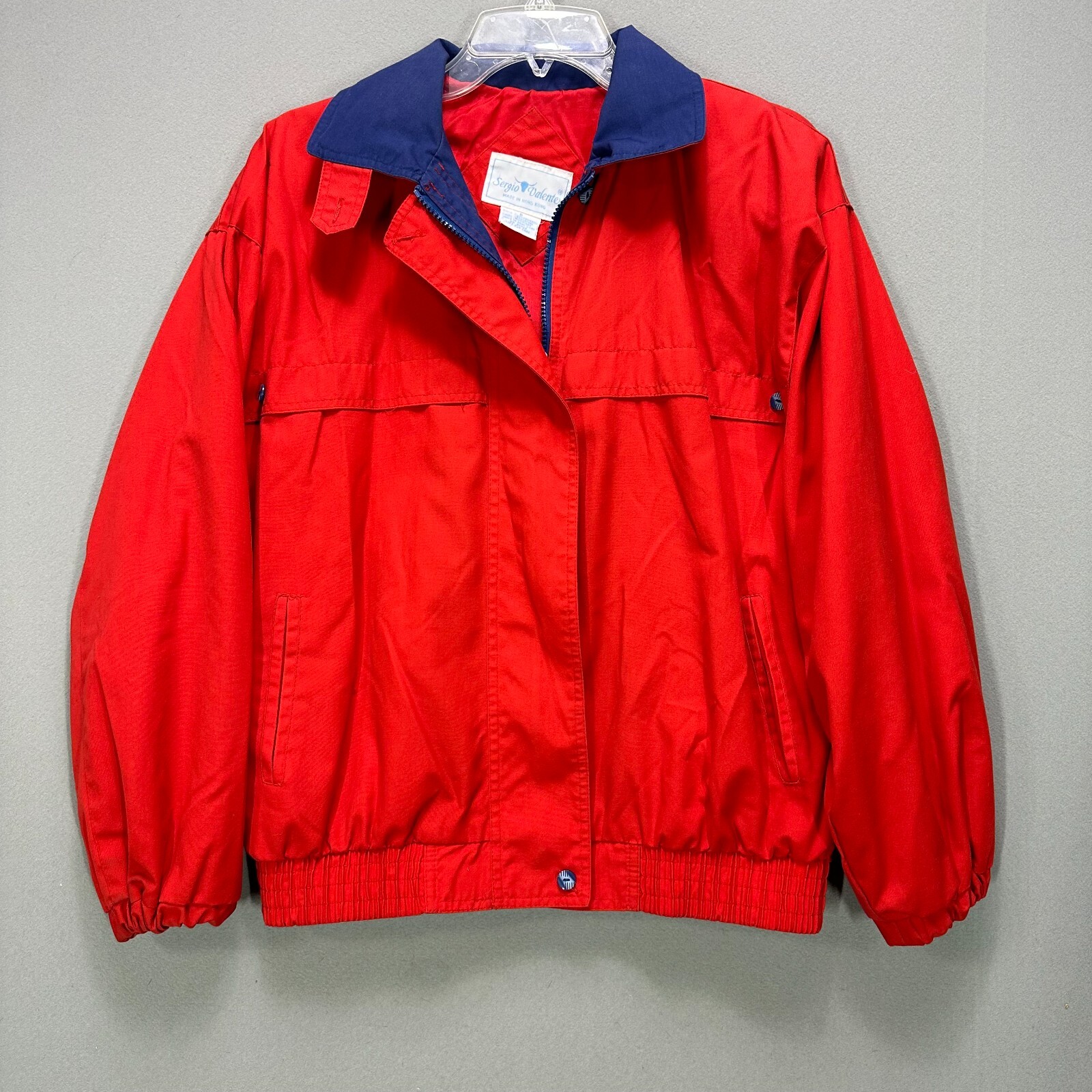 Sergio Valente Vintage 80s jacket Bomber Red Blue Zip Button Size Small Adult