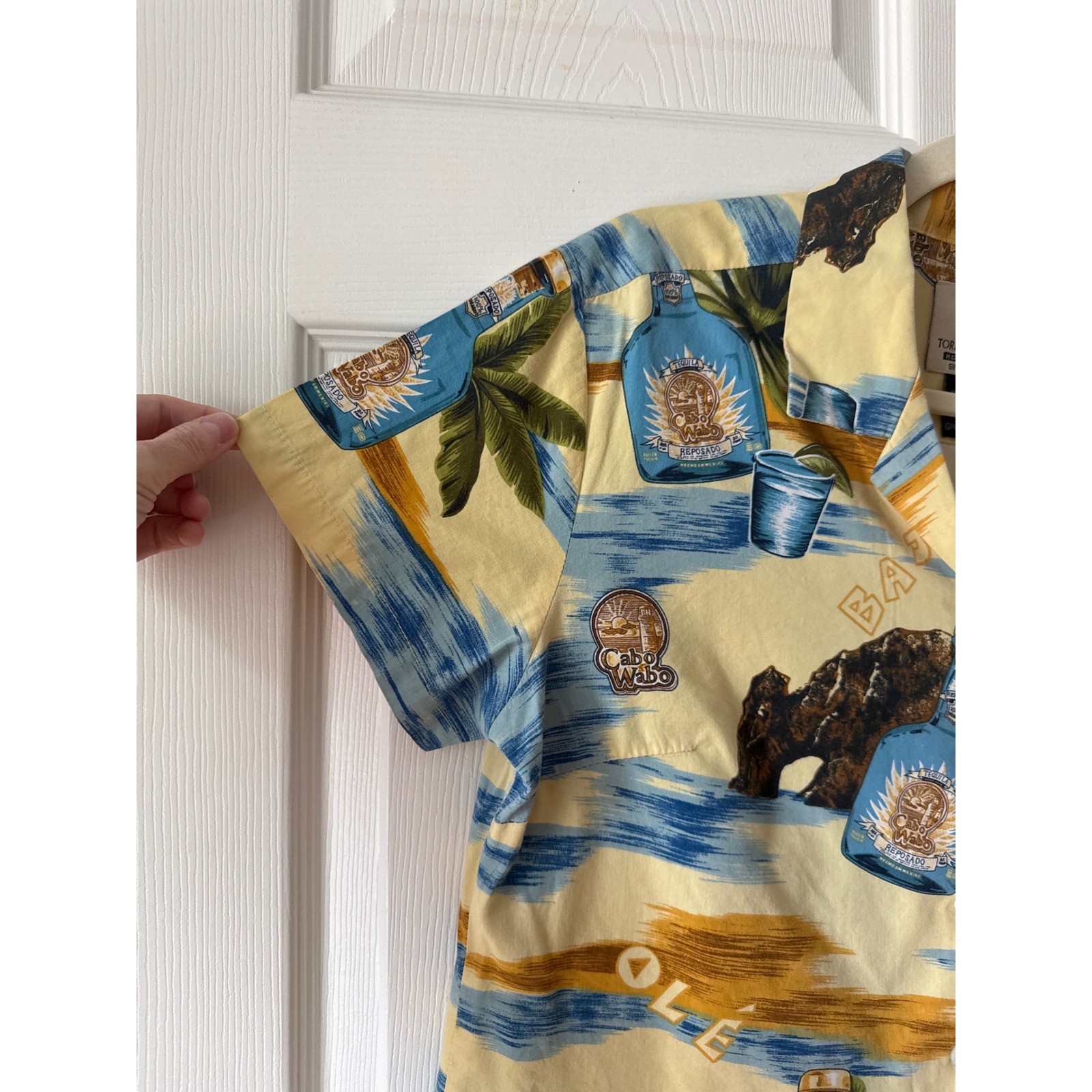 Tori Richard Aloha Shirt Womens M Yellow Cabo Wabo Vintage Hawaiian Beach