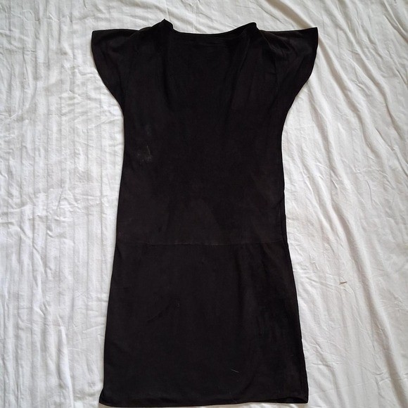 90s Genuine Black Suede Cowl Neck Mini Dress Small
