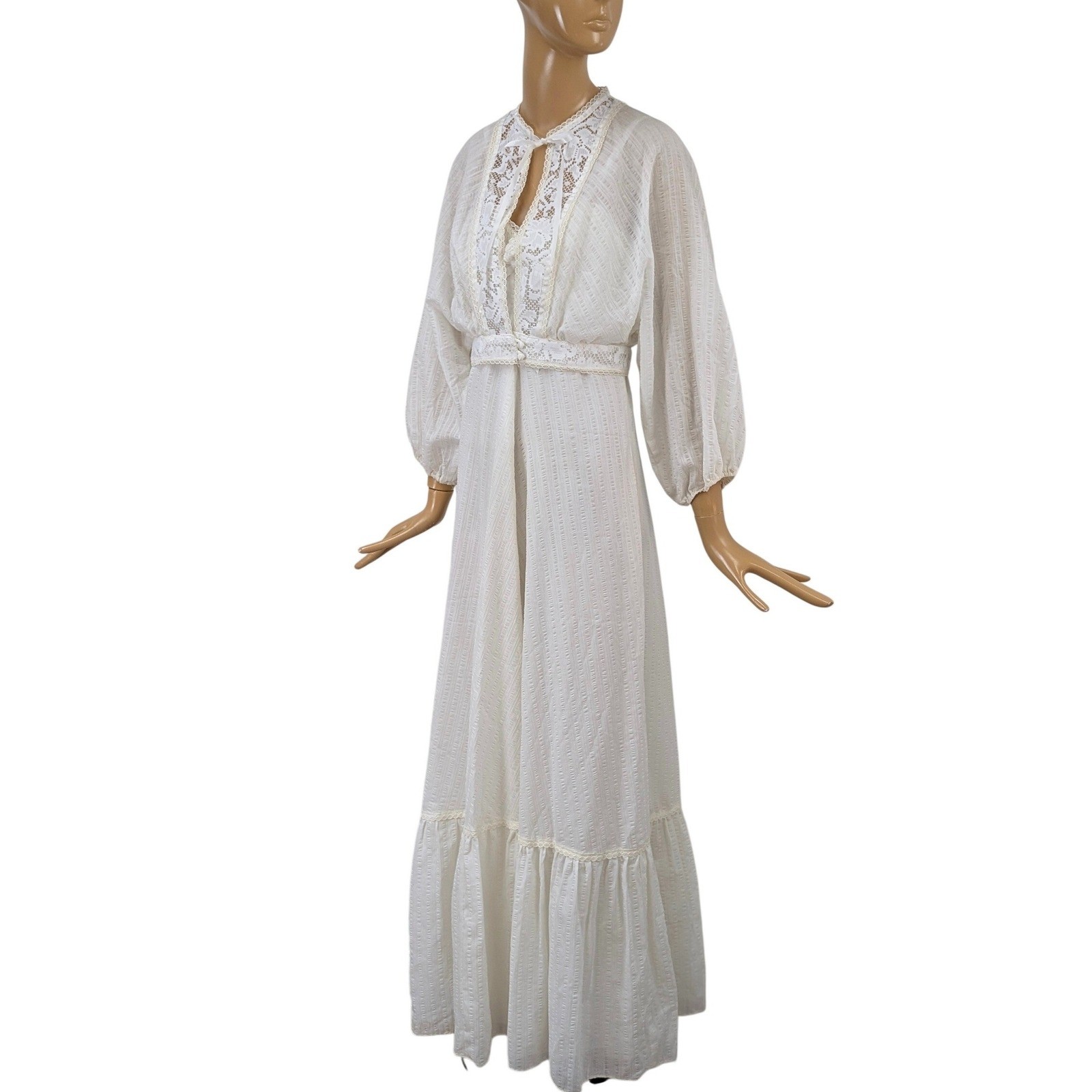 Vintage 70s Jody T of California White Lace Maxi Dress & Jacket Set Bridal Boho