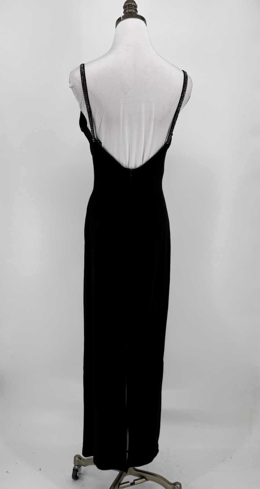 Aspeed USA Vintage Black V Neck Rhinestone Trim Sleeveless Maxi Slip Dress