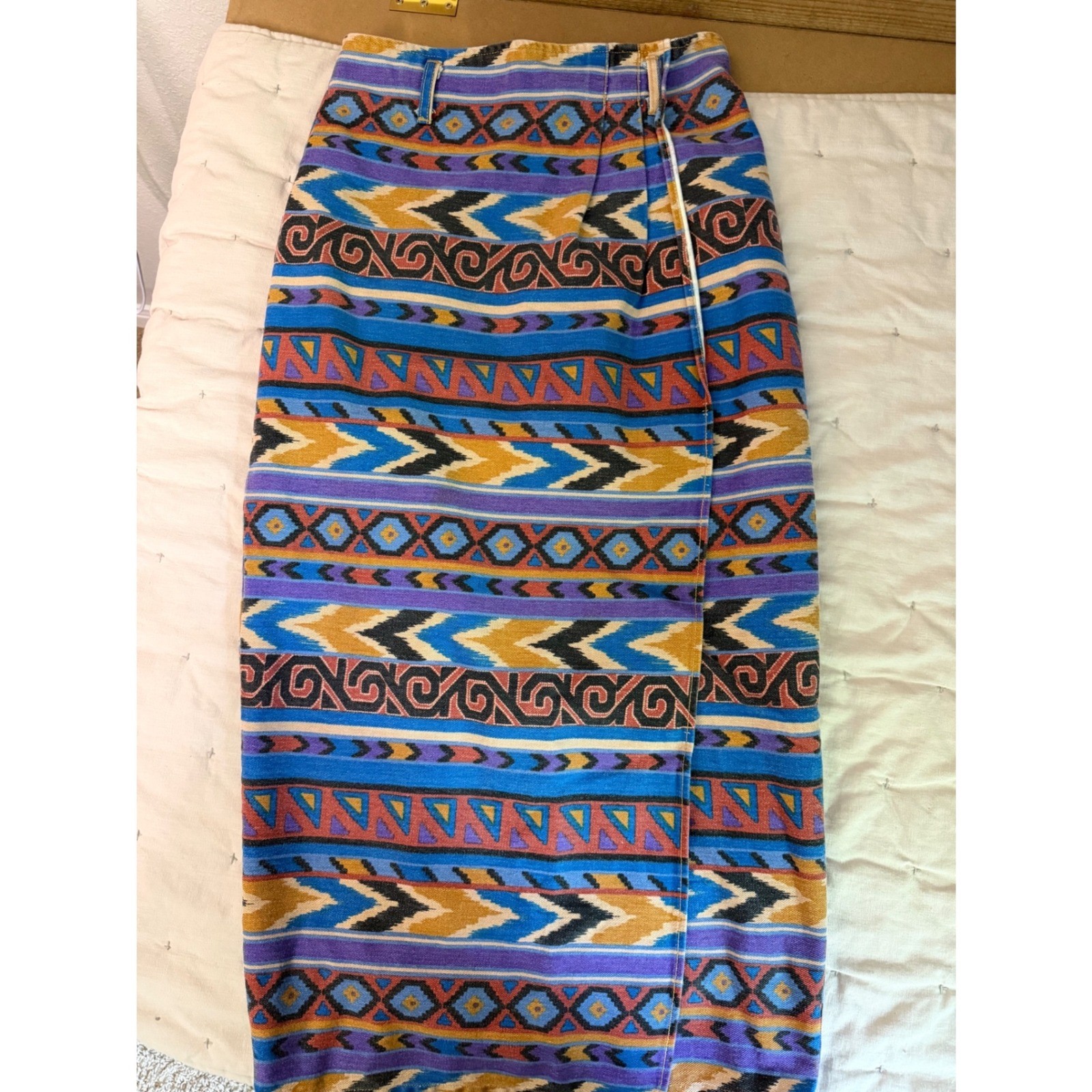 VTG Aztec Switch Skirt Sz 9 Southwest Wrap Style 90’s Blue Purple High Waist USA