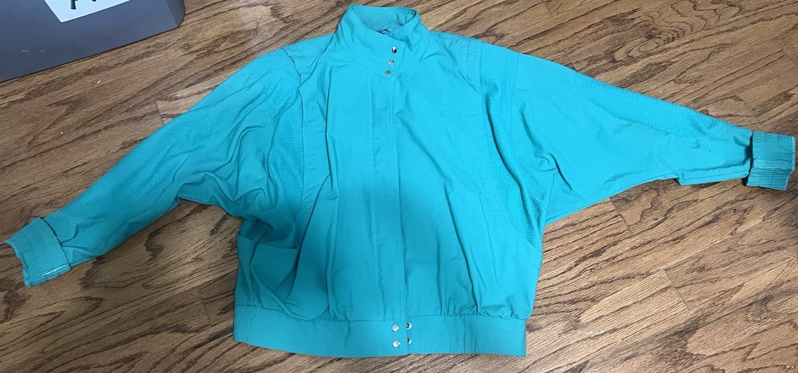 Vintage 80s UZZI Teal Jacket Women’s M Batwing Dolman Sleeve Snap Front Retro