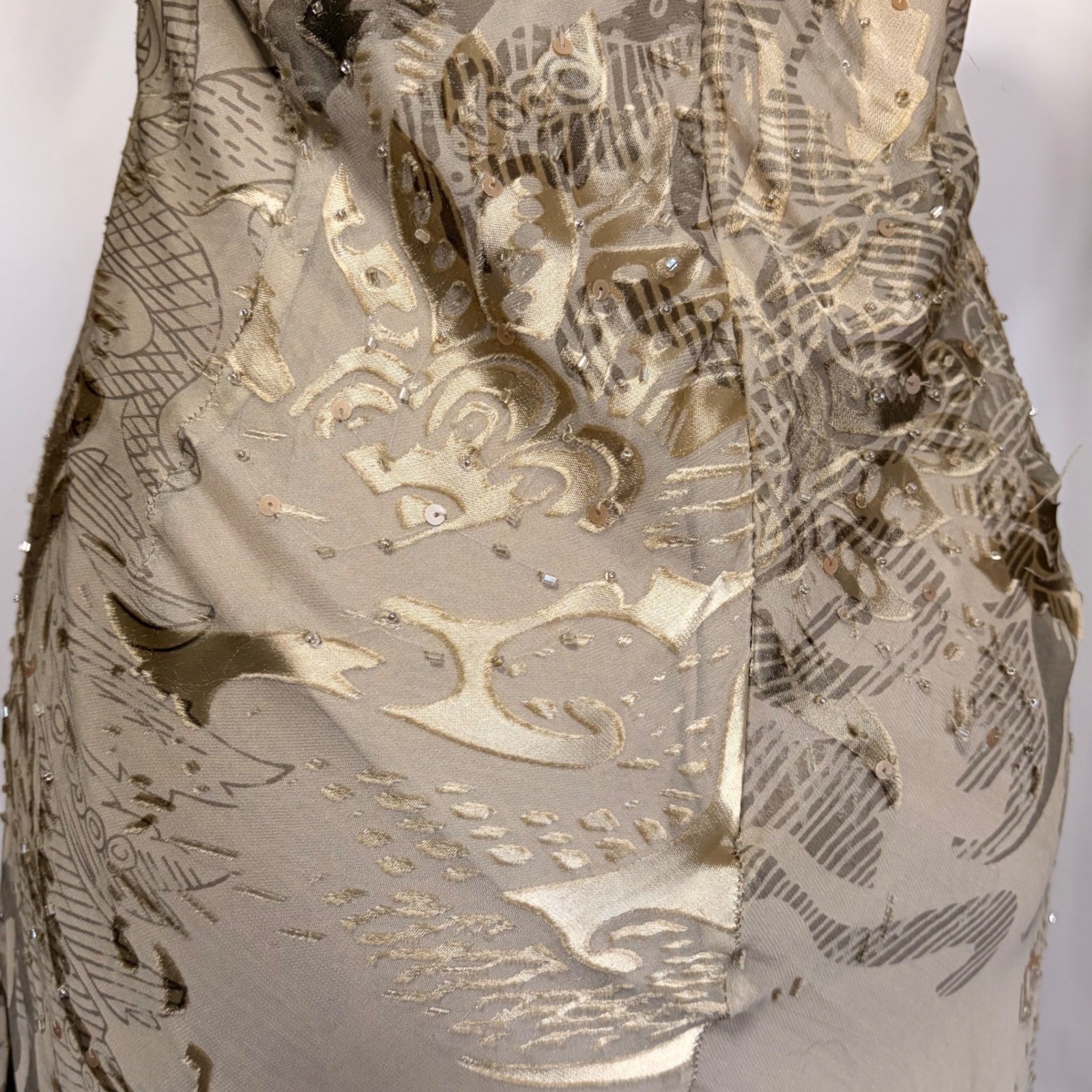 Alex Evenings Vintage Beige Floral Beaded gown with gorgeous fringe detailing