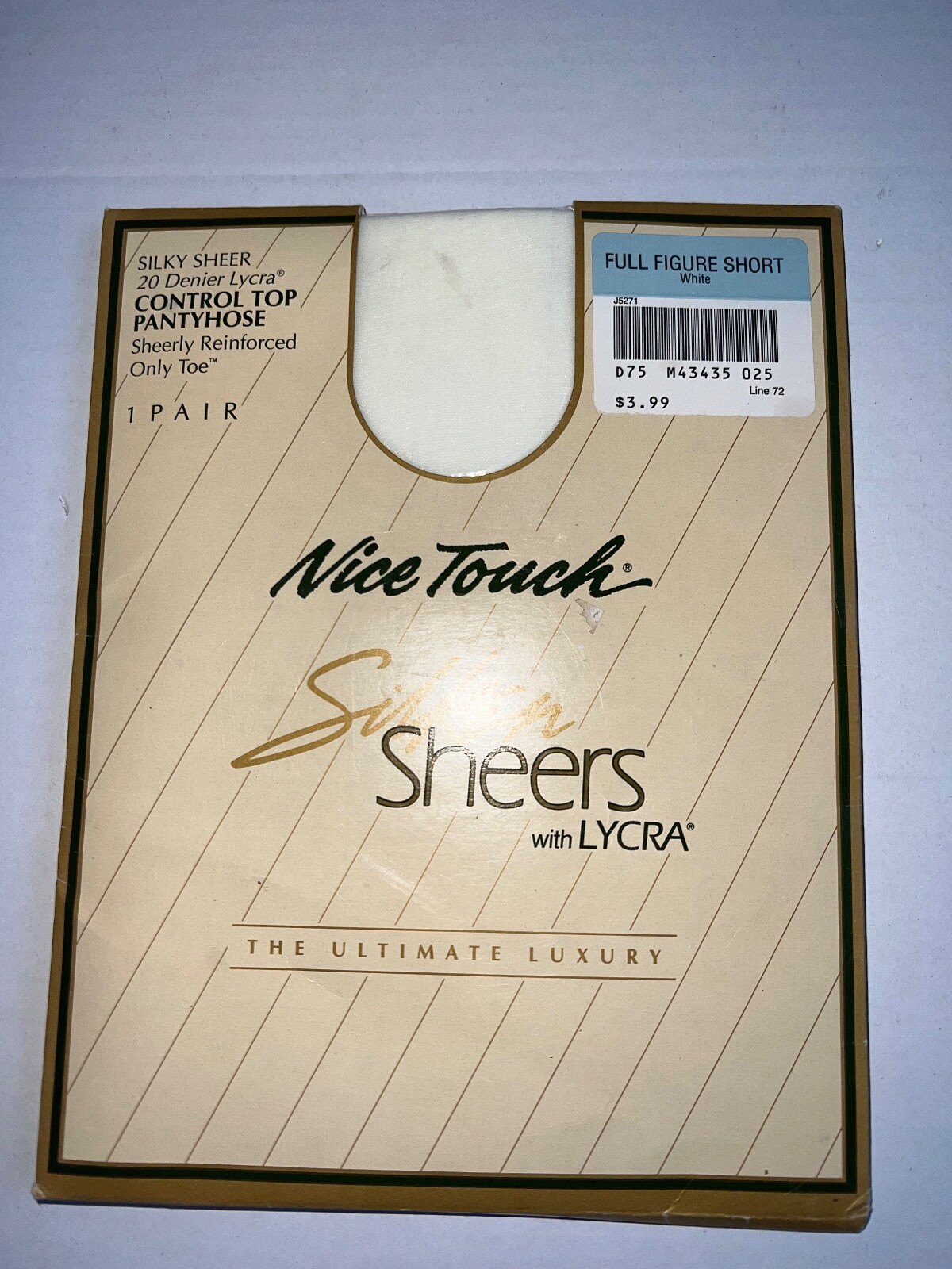 Vintage Pantyhose NICE TOUCH SILKEN SHEERS White Full Figure Short control