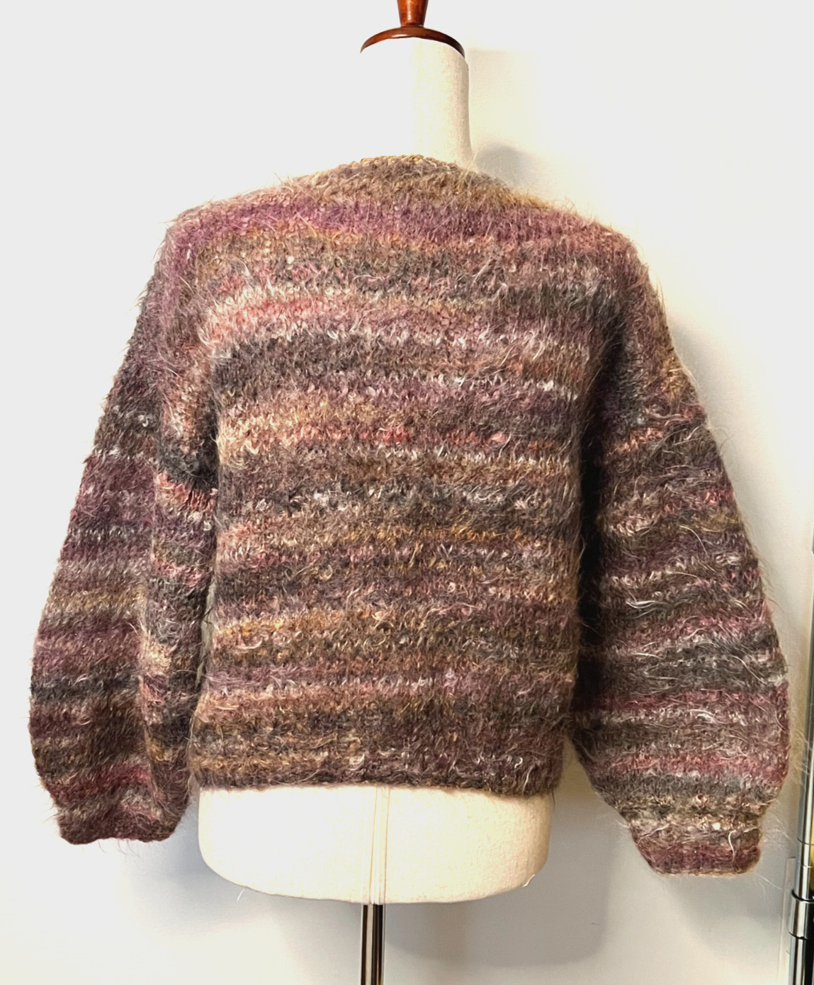 Vtg Nordstrom Italy Women’s M Kid Mohair Sweater Open Knit Fuzzy Boxy Suede Wool