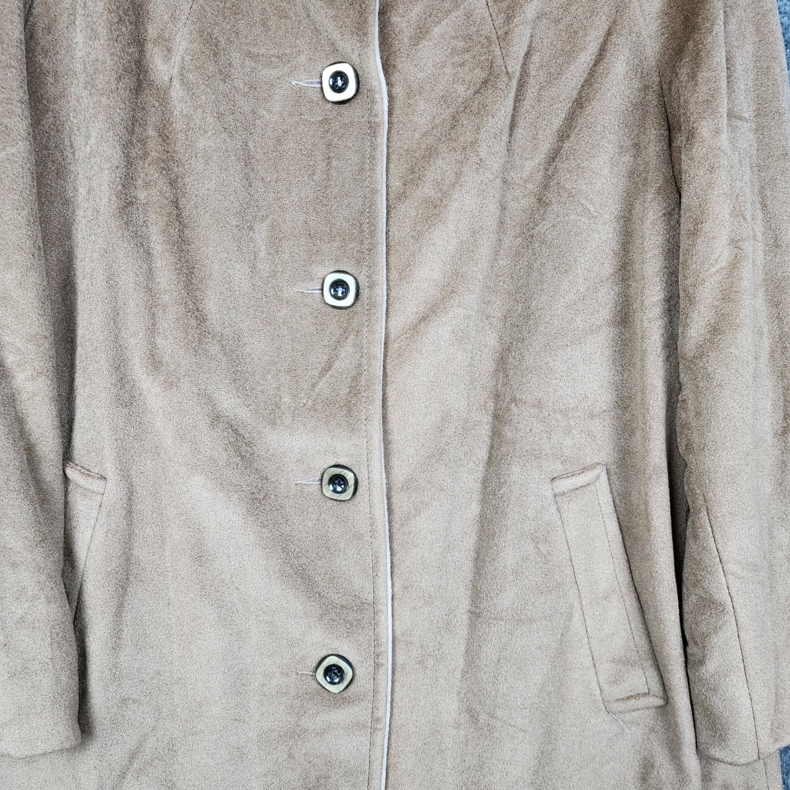 Cordana Wellington Long Coat Womens L Tan Vintage USA Union Made Faux Suede