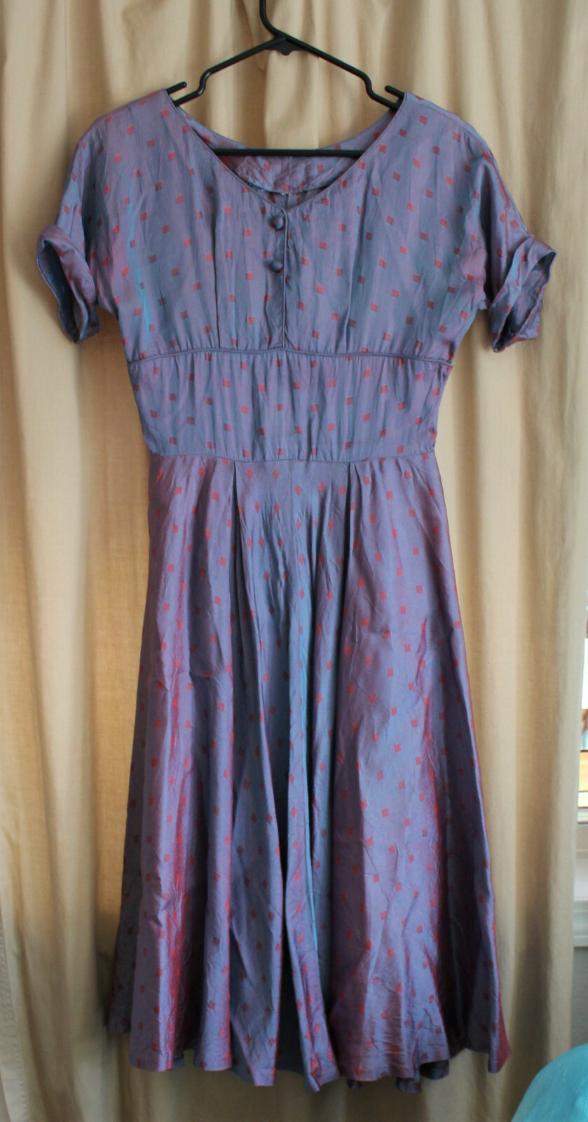 Vintage 1950’s Knee Length Dress Handmade Iridescent Blue Purple Pink Diamonds