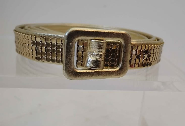 1970’s Women’s O/S Disco Gold Chainmail Metal Mesh Halter Top Belt & Purse 3 PCS