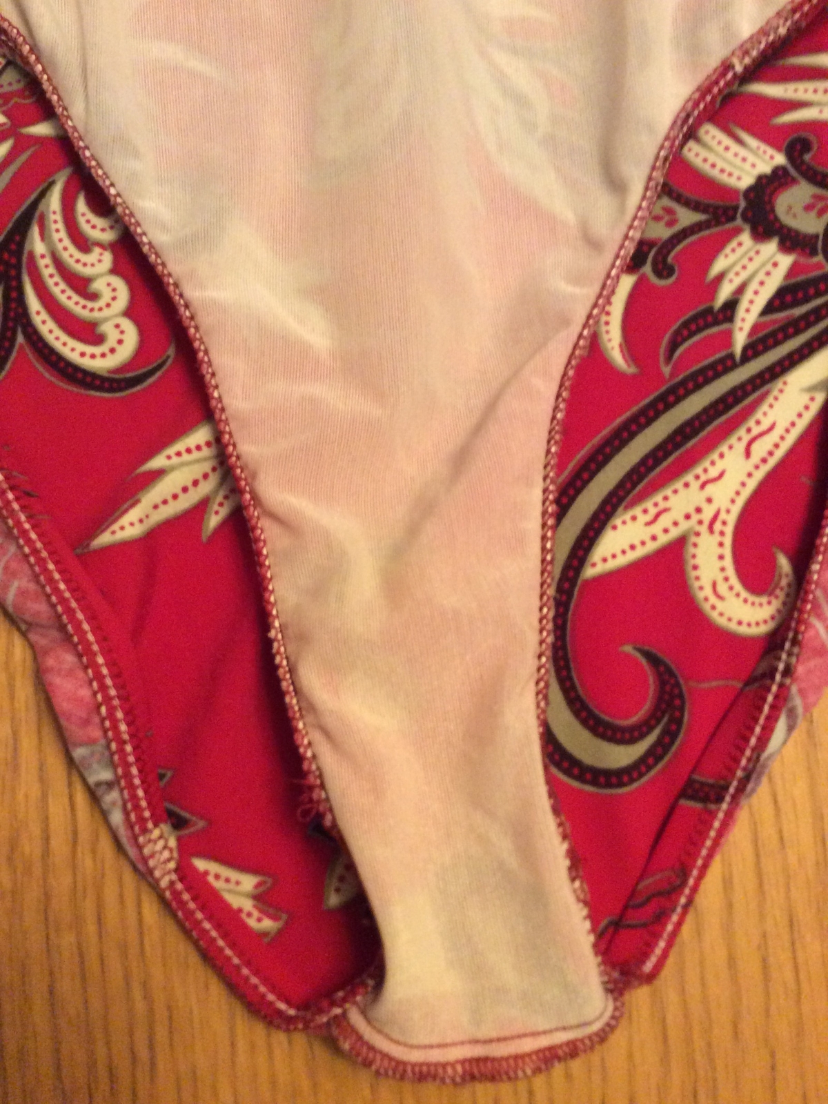 VTG Jantzen Red Multicolor Asian Print One Piece Halter Swimsuit Sz 14 Beach USA