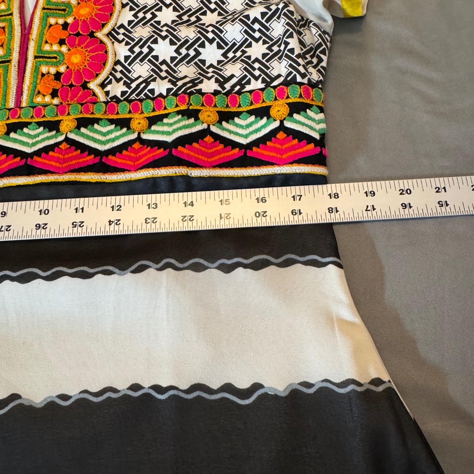 Vanita Boutique Kurta Tunic Dress XL Striped Yellow Embroidered Vtg 80s Festive