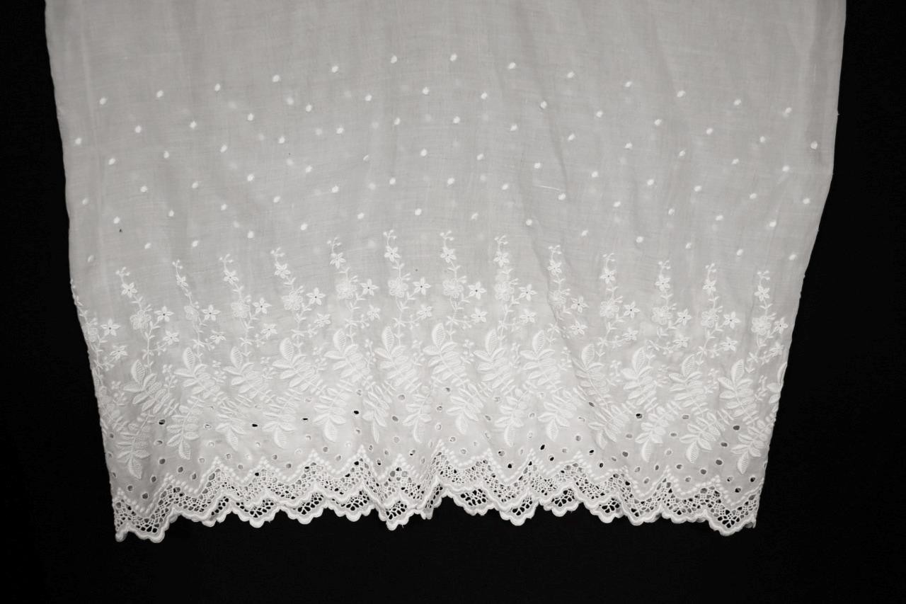 Rare French Antique Edwardian-Victorian Unfinished Embroidered Cotton Petticoat