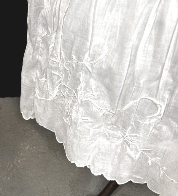 antique petticoat long cotton lawn embroidered ruffle 1890s repair repurpose