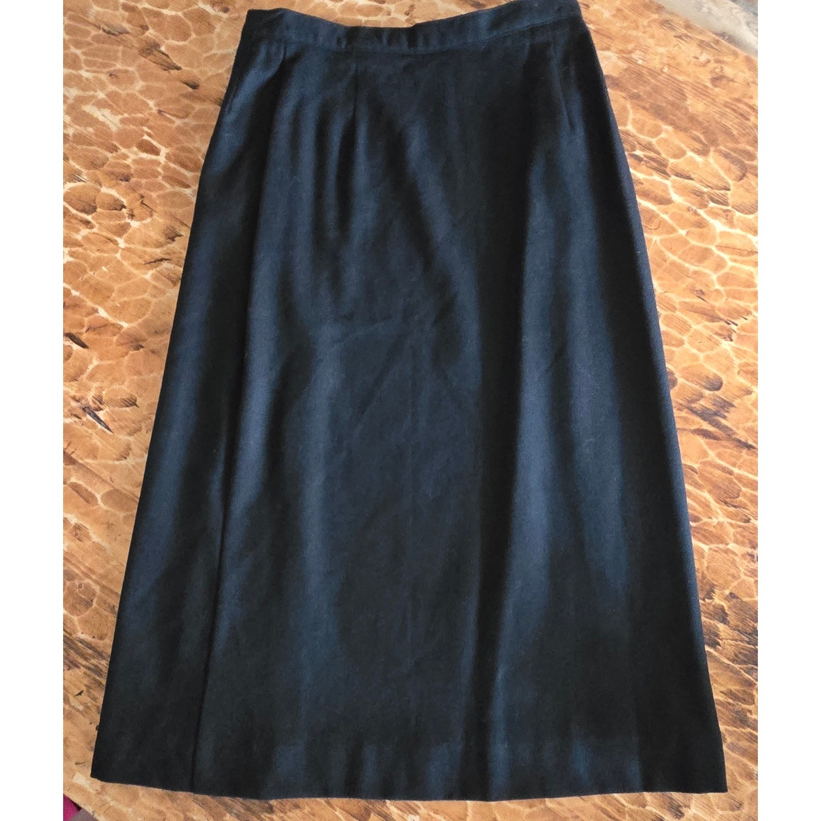 Cambridge Spirit Vintage Black 100% Worsted Wool Pleated Skirt Gold Button 12