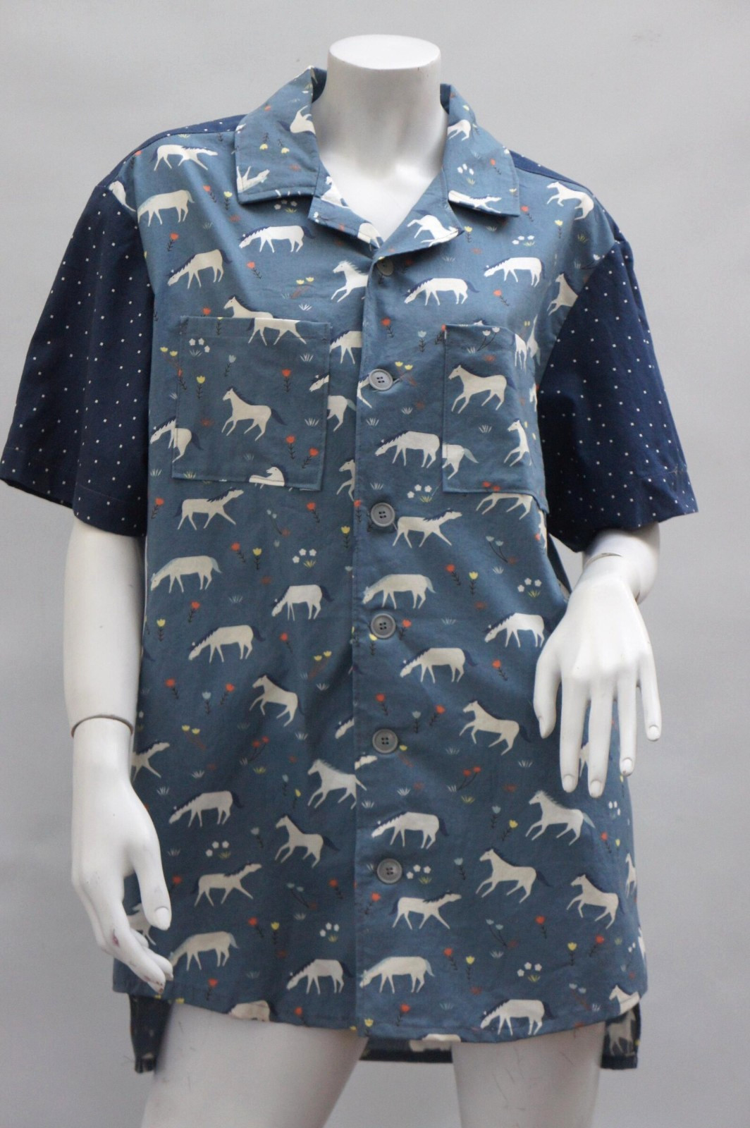 Vintage 80s-90s Horse Print Shirt Blouse Handmade By Brenda Mason Boho Hippie