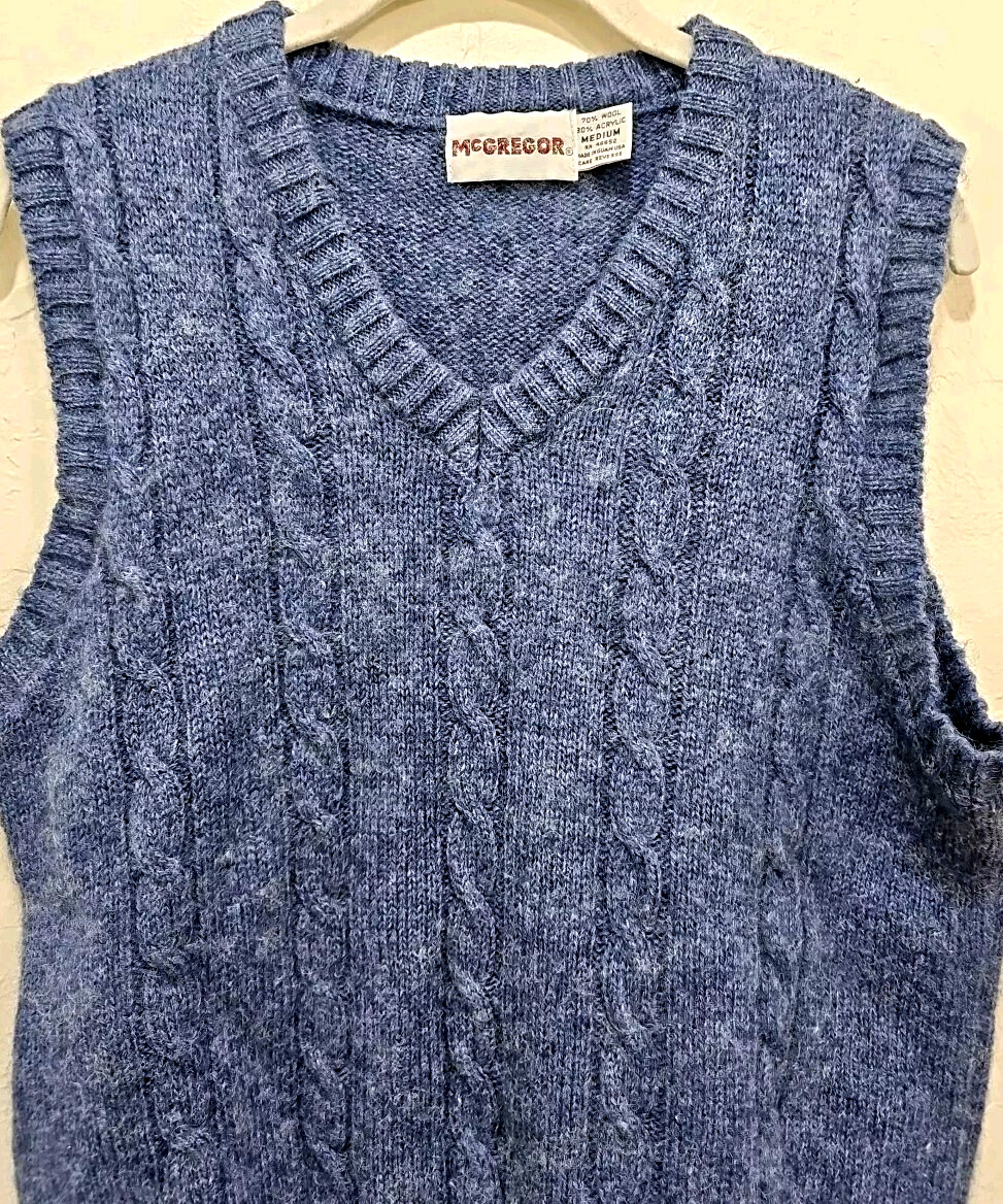 Vintage Mcgregor Sweater Vest Men’s M blue wool blend v neck 70s
