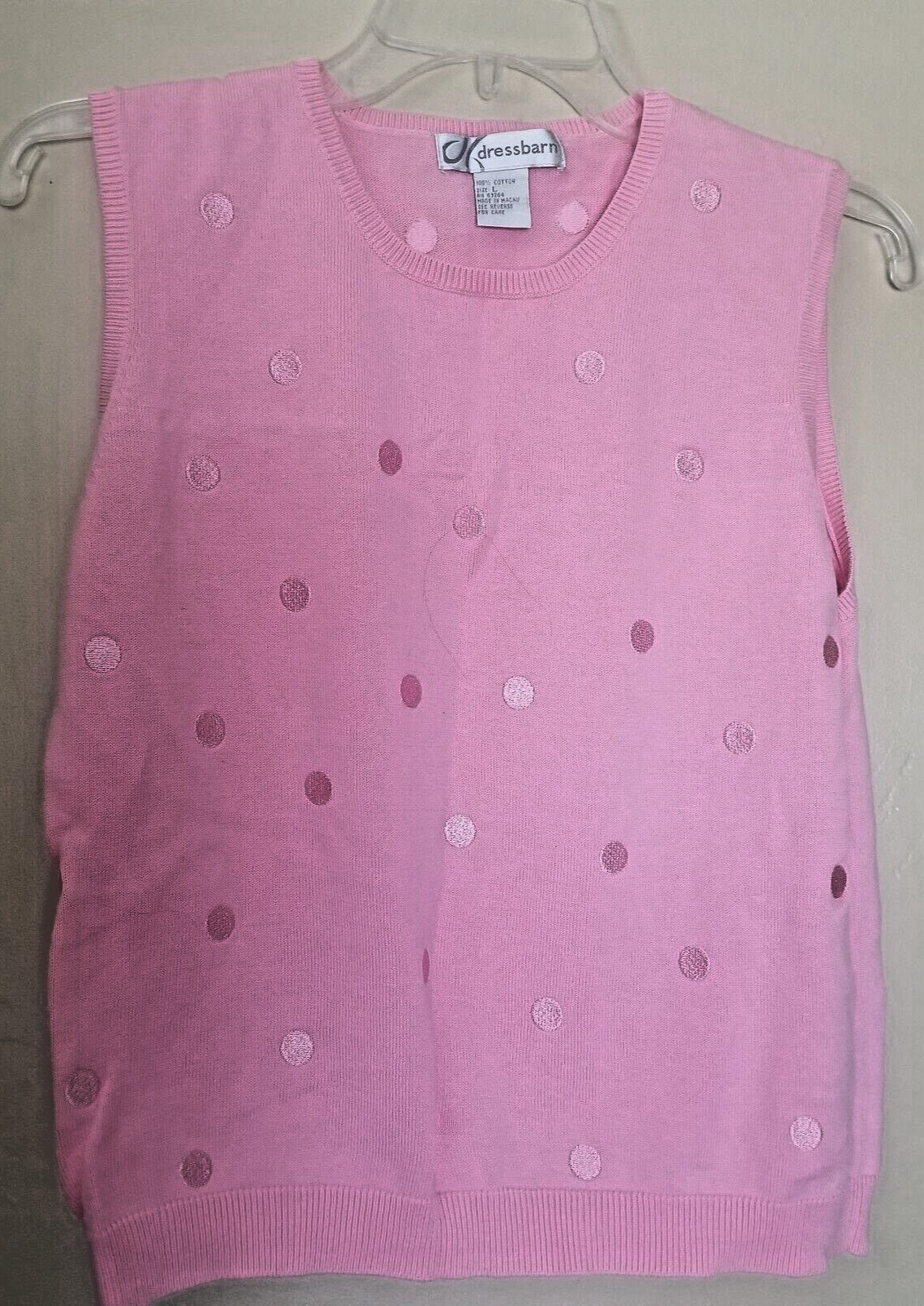Vintage Peach Shell Top Sleeveless Knit, Sz L, Embroidered Circles, Dress Barn