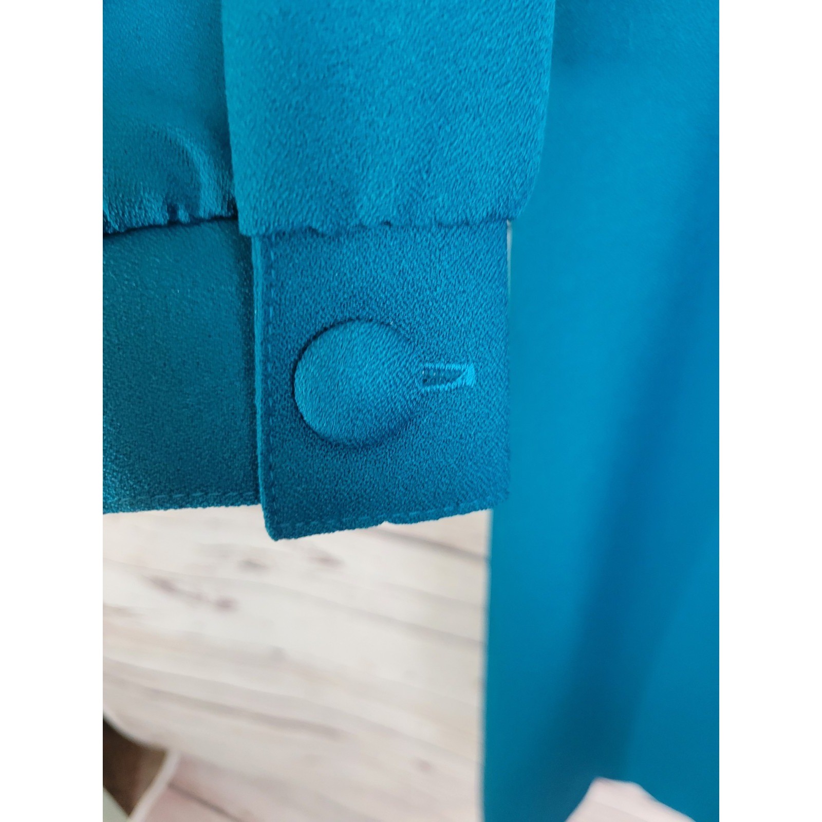 Vtg Nancy II Midi Dress 80s Minimalist Belted Long Sleeve Modest Teal Blue 10
