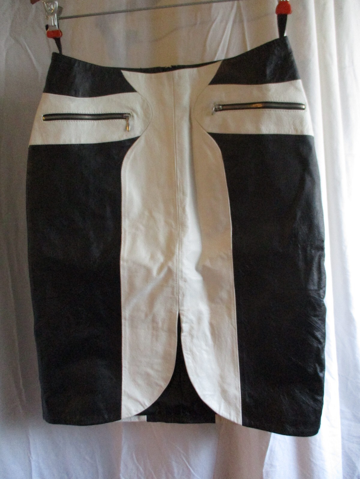 4 Metro style Vintage leather black white skirt pencil 80s 90s