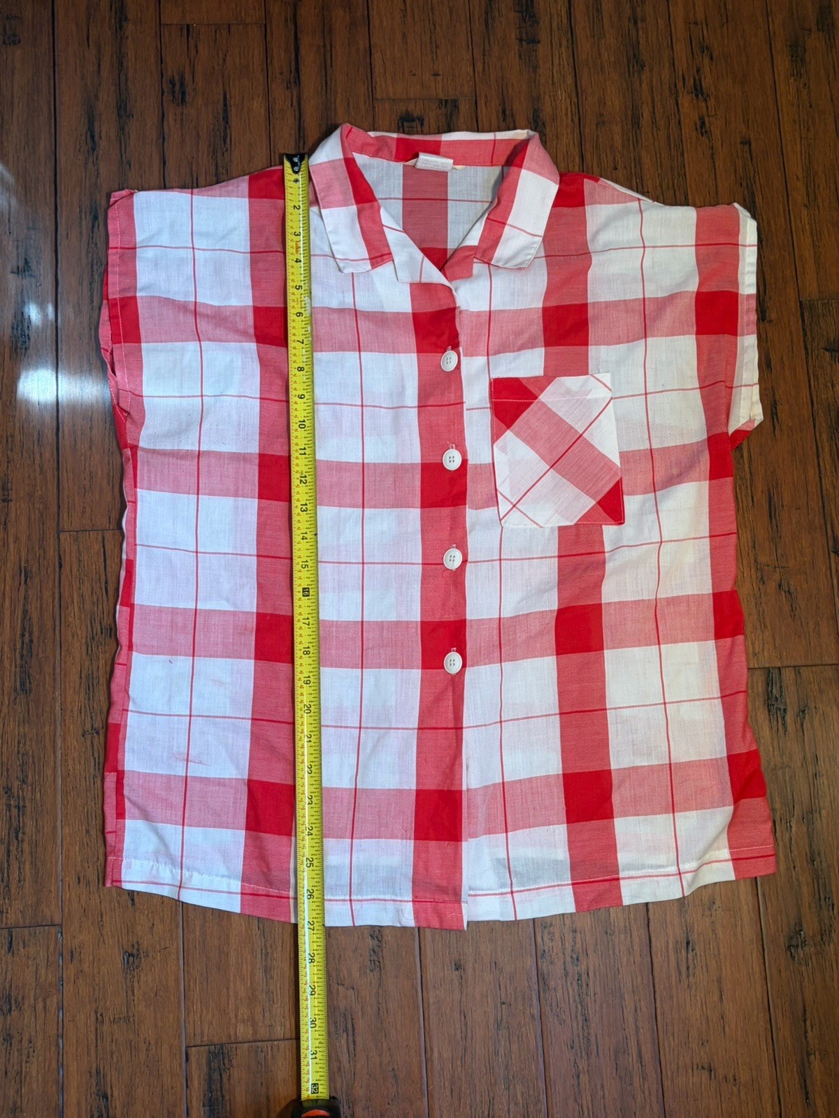 Vintage 70s Sears The Fashion Place Red Gingham Button Down Shirt Size 18