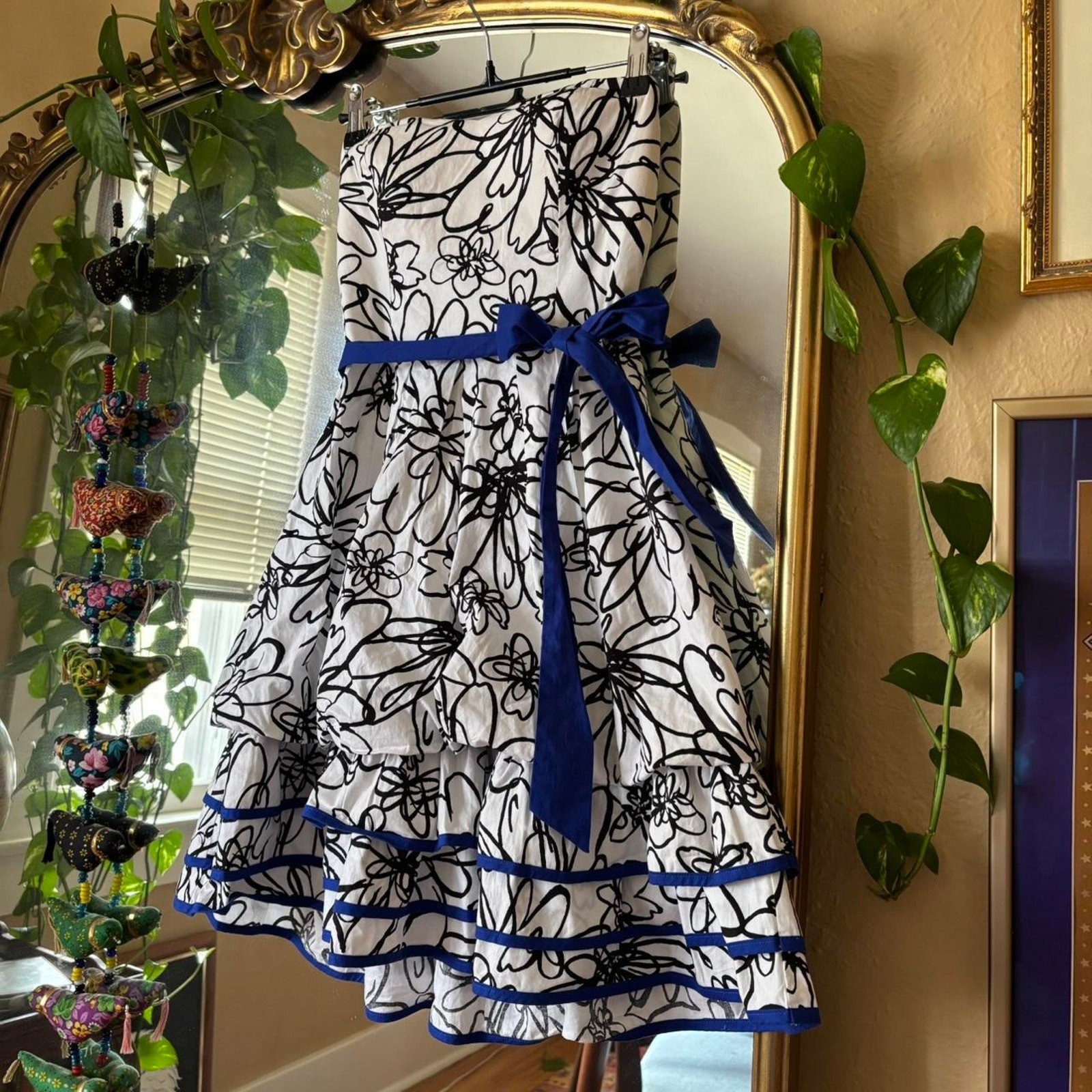 Vintage BCX Dress Y2K Black White Floral Strapless Dress 1