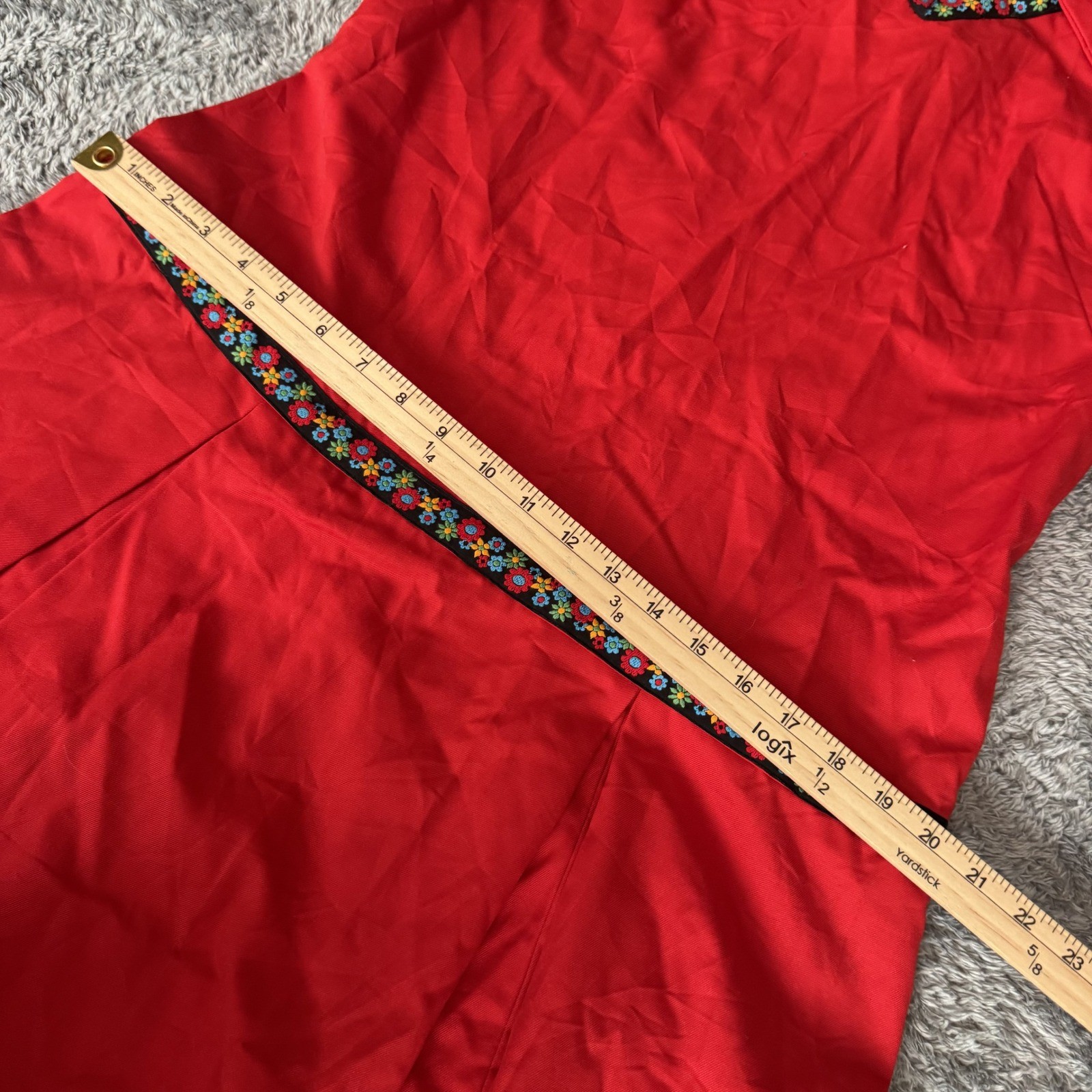 Unbranded Womens Vintage 70s Mod Mini Dress Small Red Floral Embroidered Trim