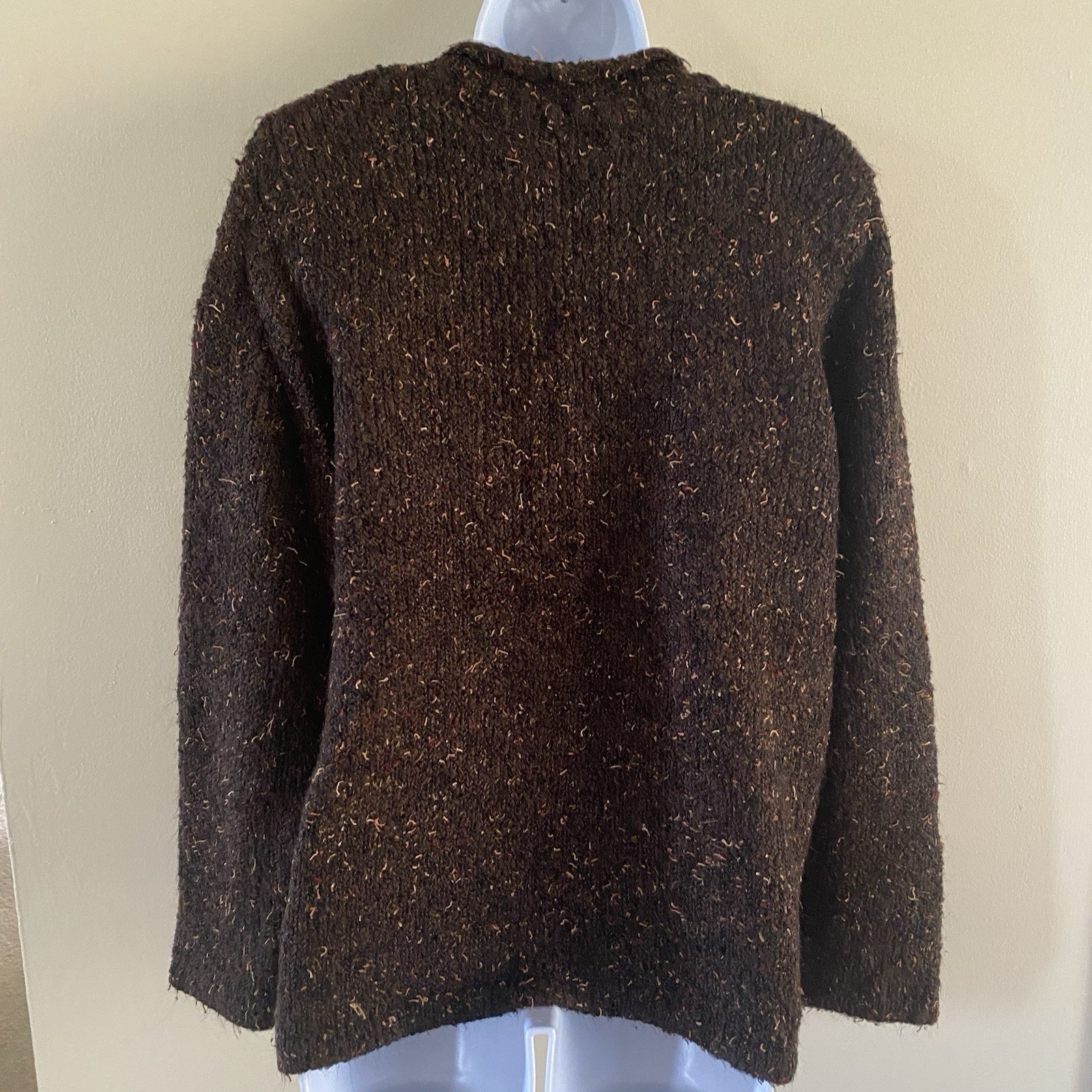 Vintage Christopher & Banks Brown Sweater XL Extra Large Long Sleeve Wood Accent