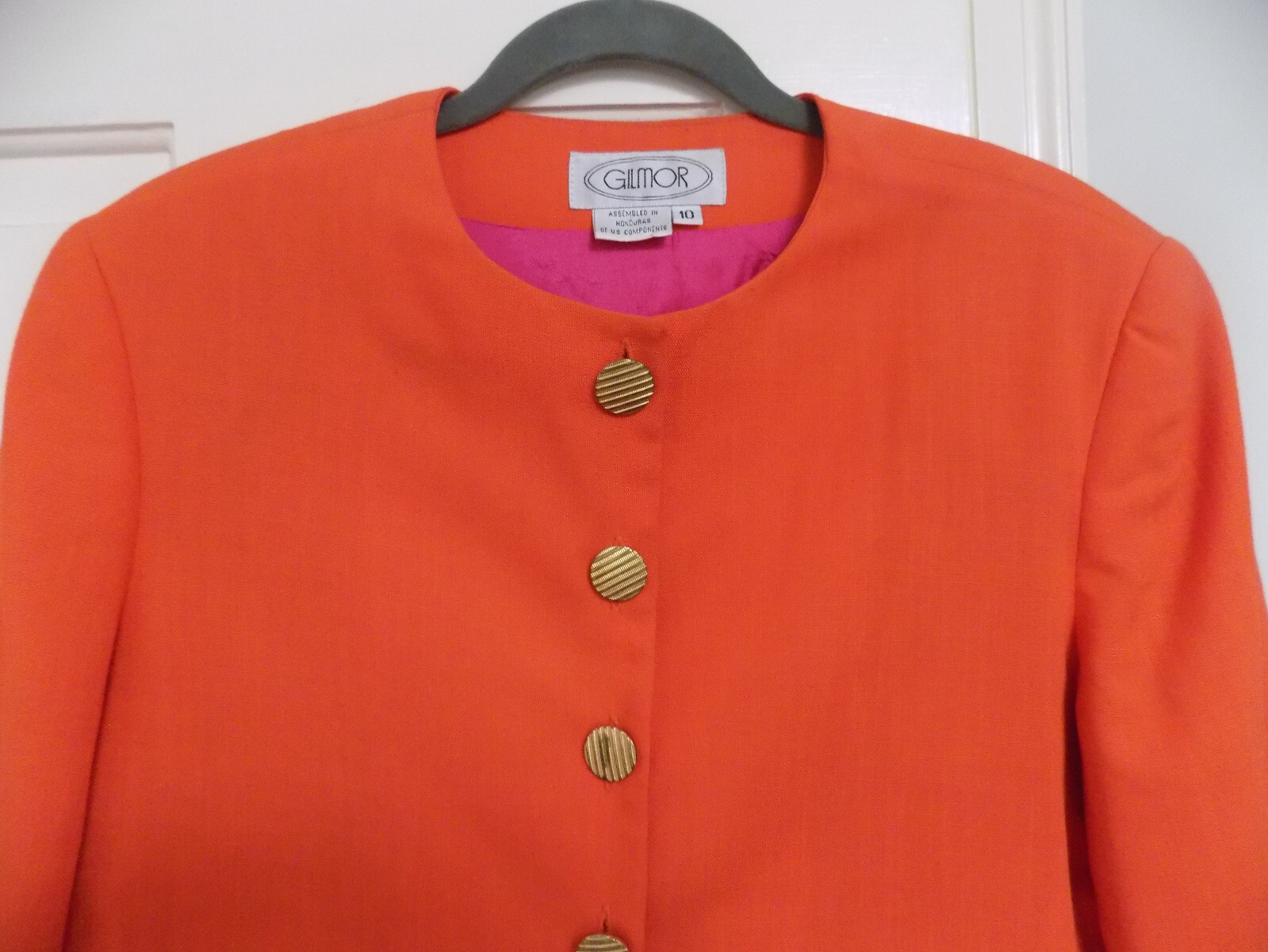 Vtg Gilmor Sz 10 Boxy Button Jacket Blazer Colorblock Bright Orange Fuchsia Pink