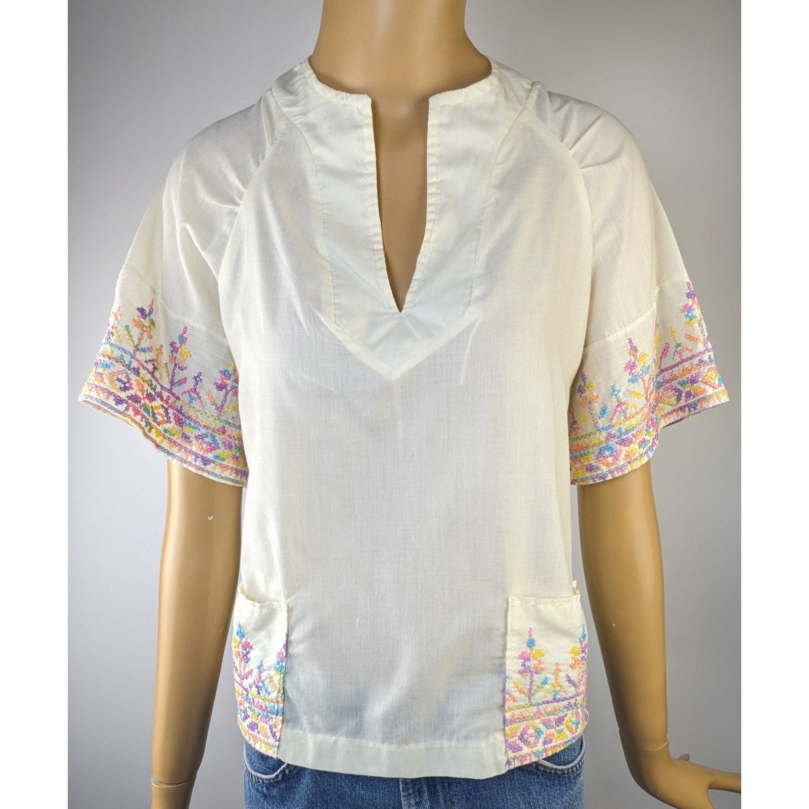 Spare Parts California vintage embroidered cotton top 70s hippie blouse pockets