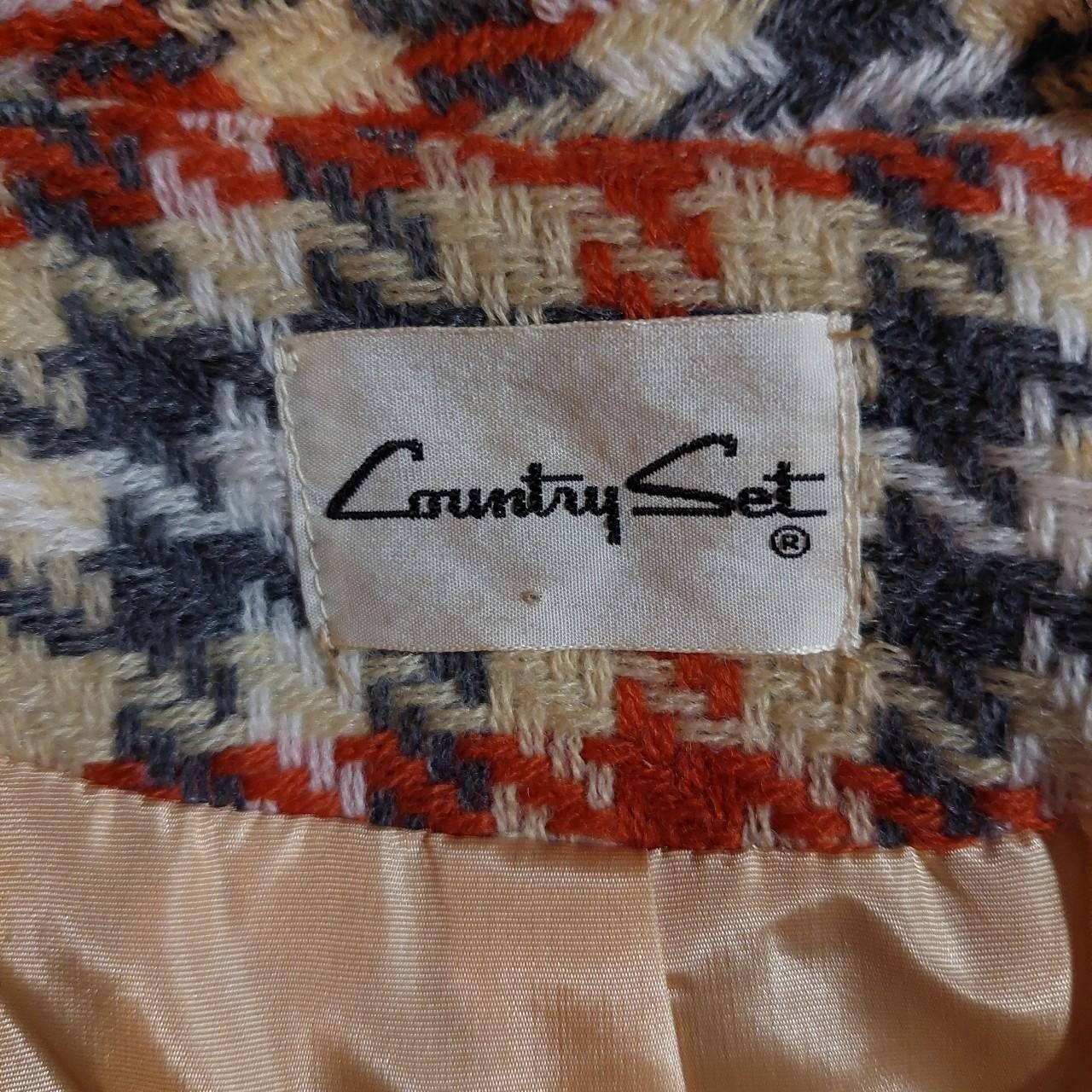 Vintage Country Set deadstock grey, tan, orange, and white houndstooth jacket.