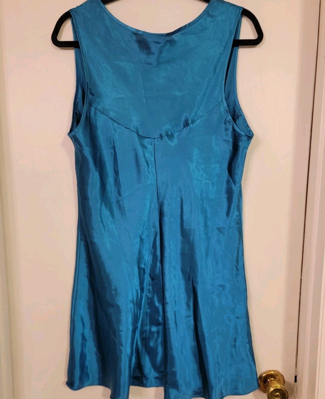 VTG BABYDOLL Cami Slip Dress Night Gown Size L Lace Aqua Blue KNEE LENGTH