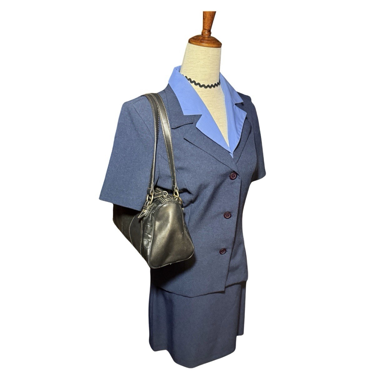 90s Vintage Navy Blue Blazer and Skirt Set Size 7
