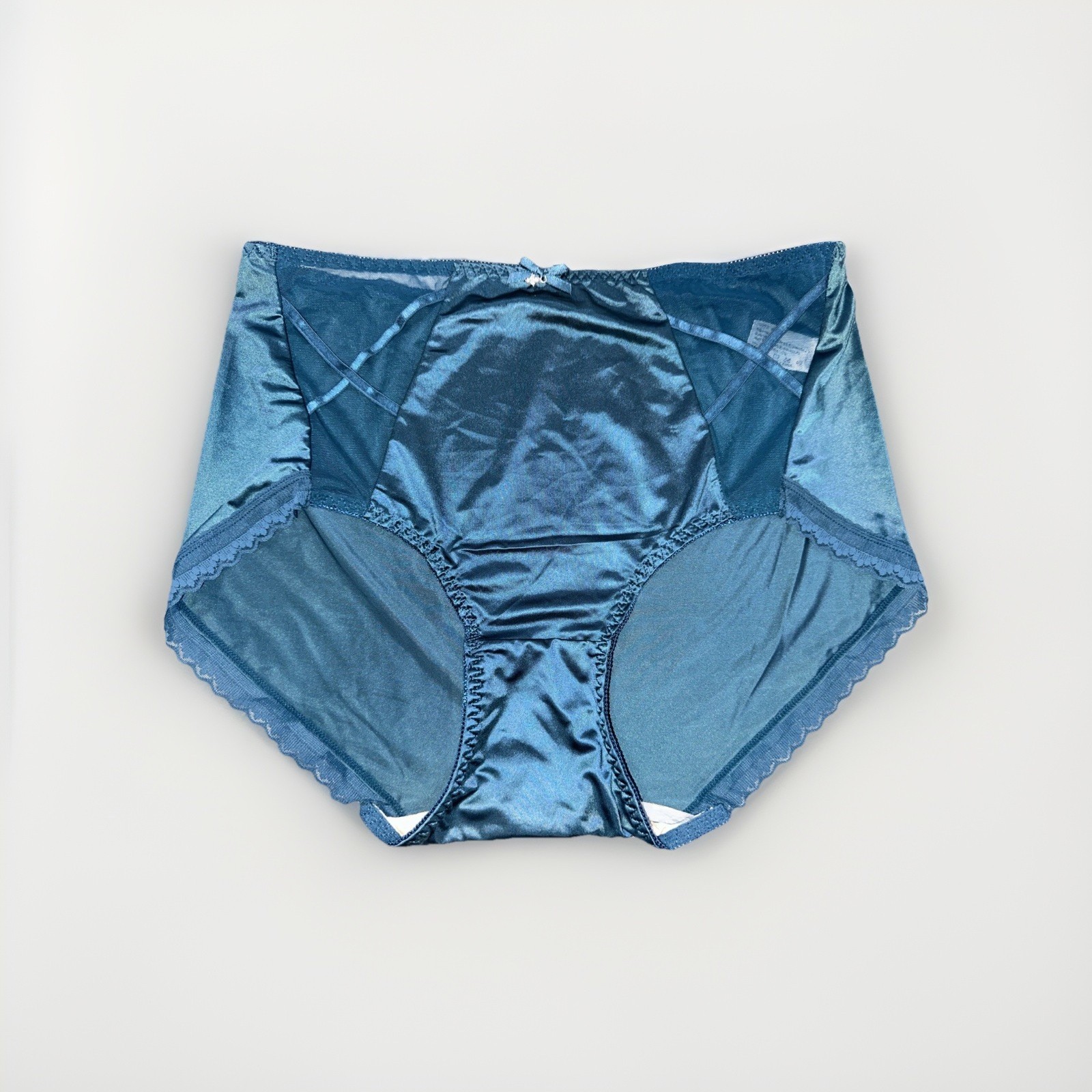 Panties Blue/Teal Nylon Blended Lace Trim Cotton Gusset XL Bow and Gem New