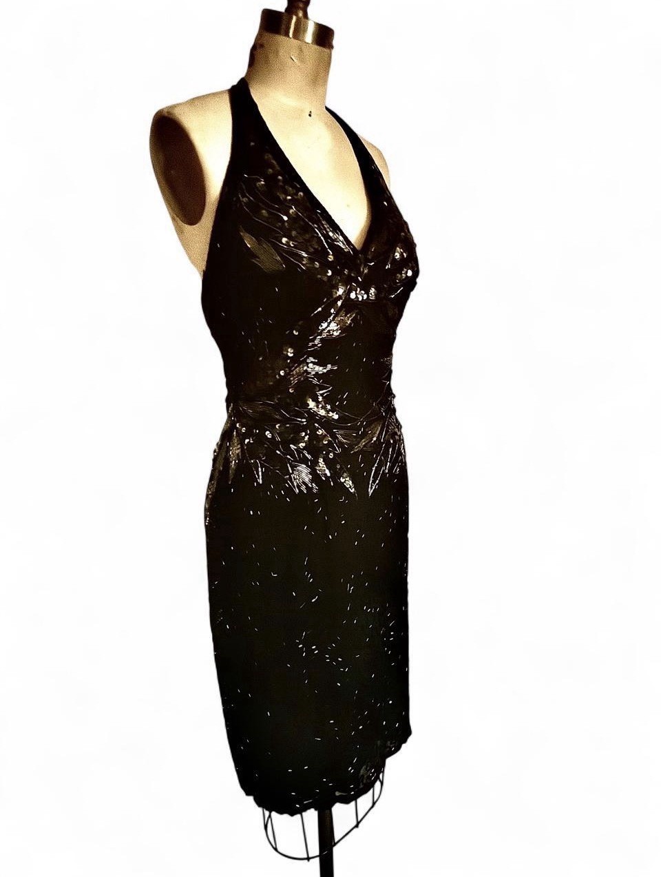 Vintage Black Beaded Halter Cocktail Gown