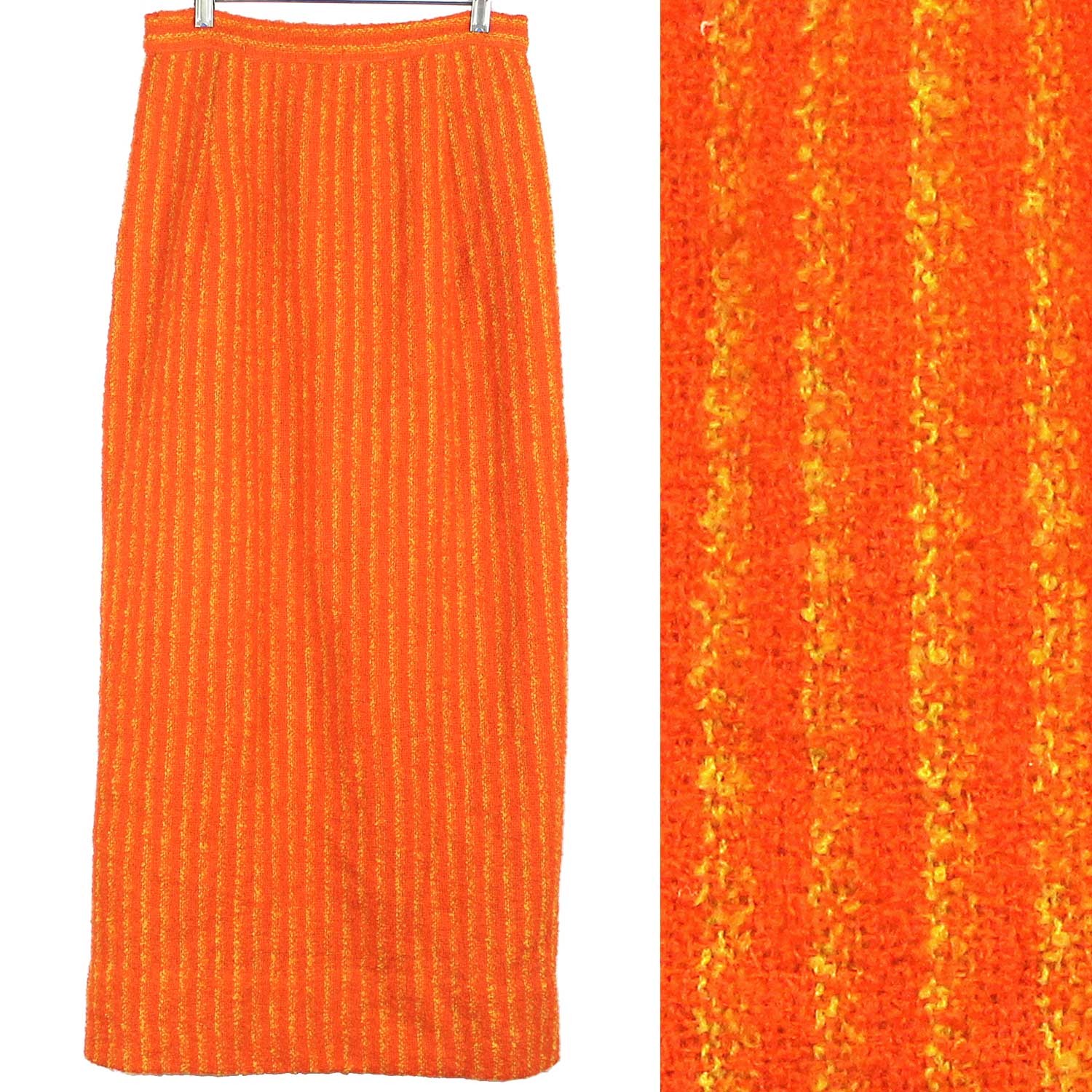 1960s 70s Vintage Long Hostess Maxi Skirt Pumpkin Orange Stripe Wool Boucle 8