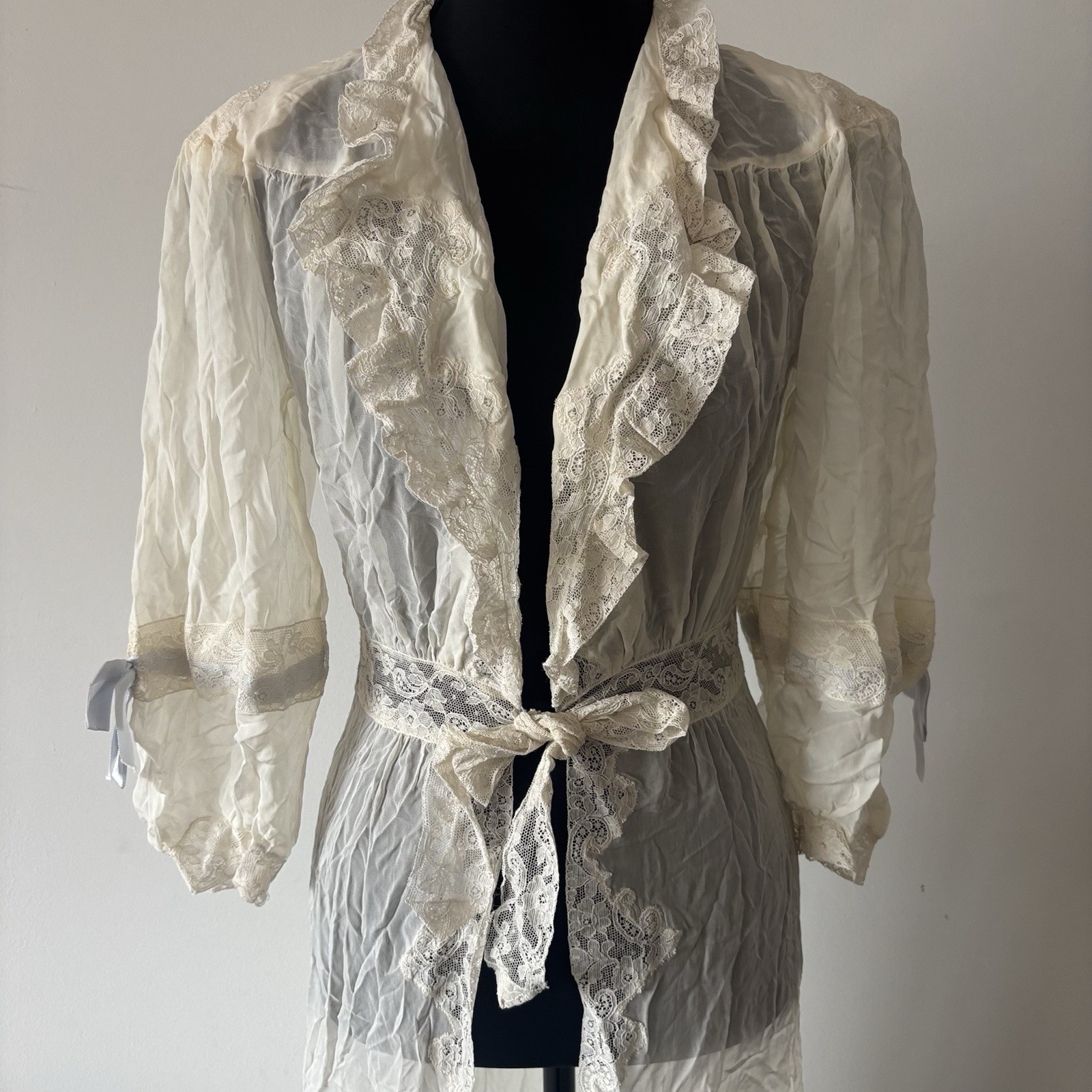 Vintage Edwardian Sheer Nightgown Lace Robe Ethereal Victorian Sheer FLAWS~AS IS