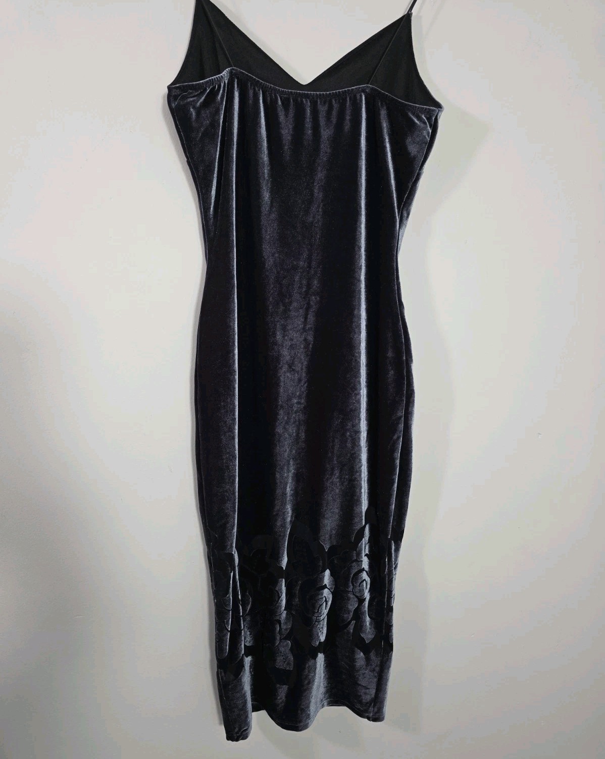 Vintage Love Culture Velvet Slip Dress Floral Applique Navy Blue M USA