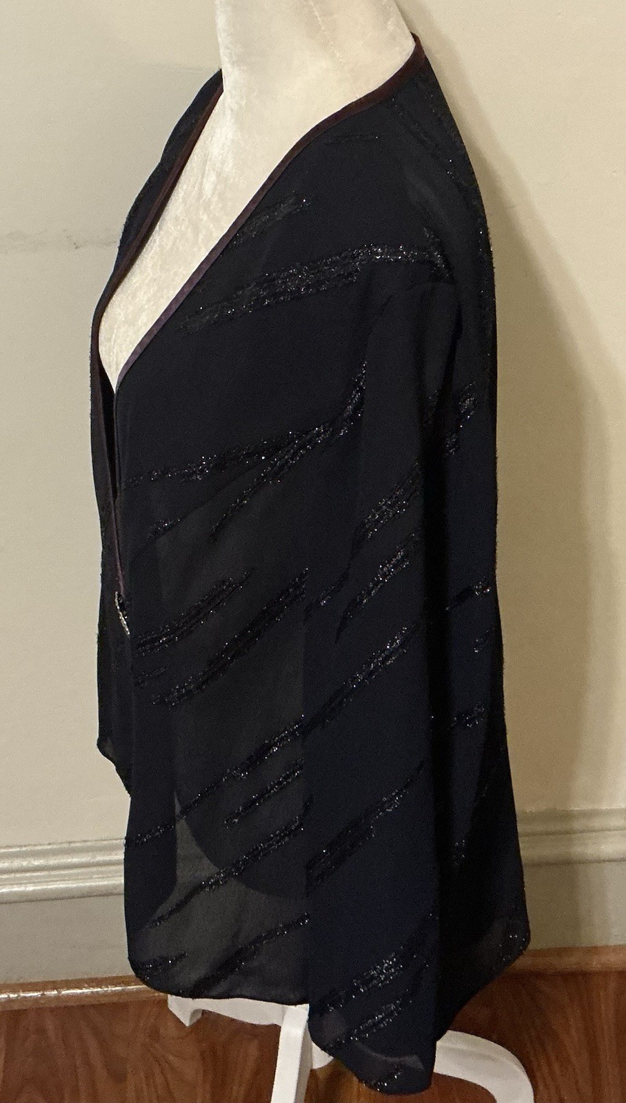 Vintage R&M Richards Sheer Evening Jacket 16WP Navy Plum Trim Rhinestone Clasp