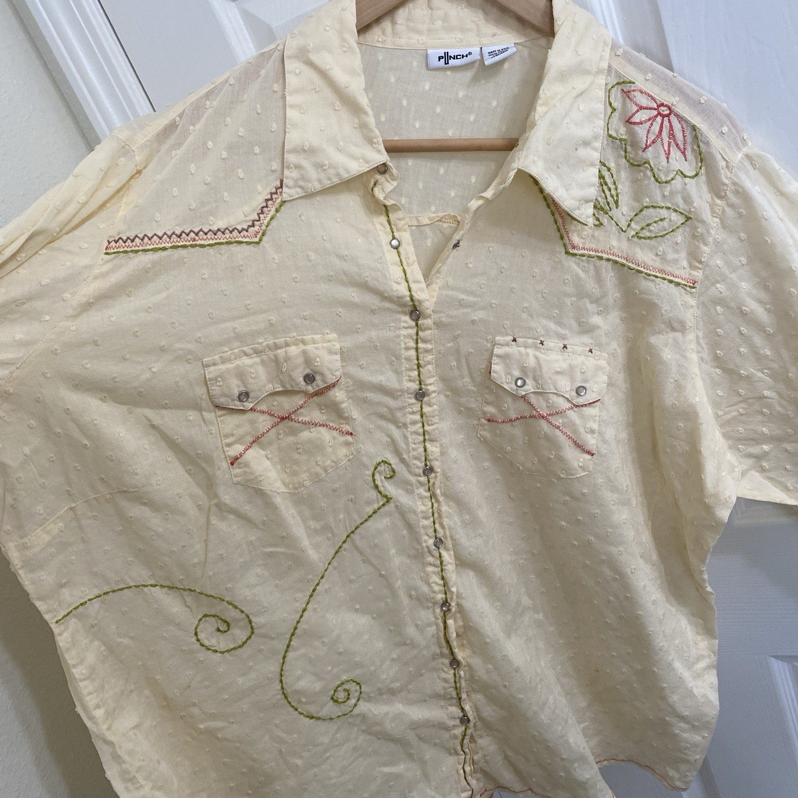 Vintage PINCH Embroidered Western Shirt 2X Yellow Cowgirl Coastal Cowboy Boho