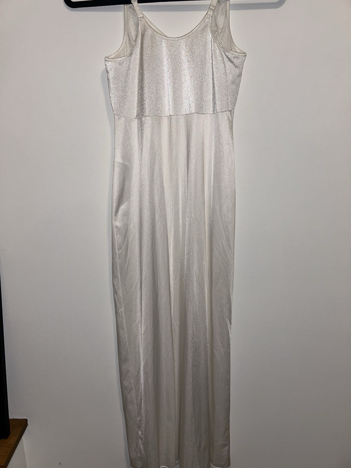 Vtg Vanity Fair SZ 34 32/40 Nylon Dress Slip Nightgown White Side Slit Lace Trim