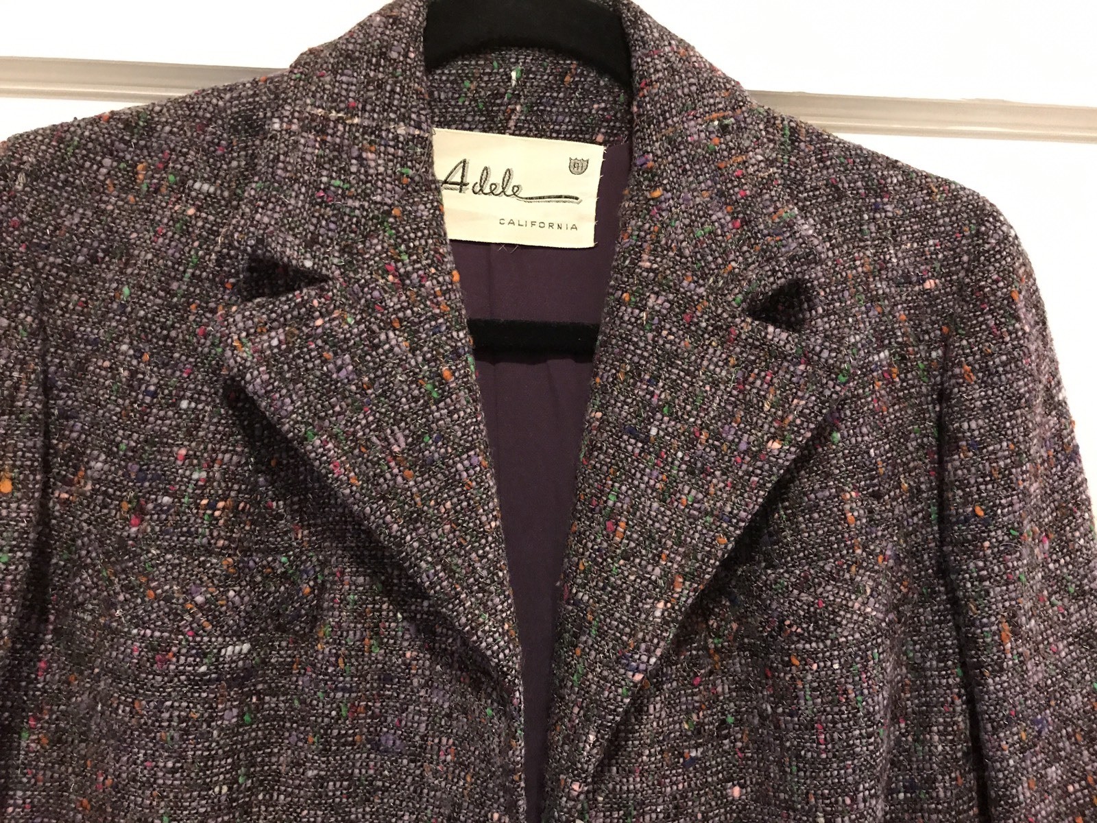 Adele California Purple Multi Color Tweed Jacket Blazer 1950’s Vintage Button