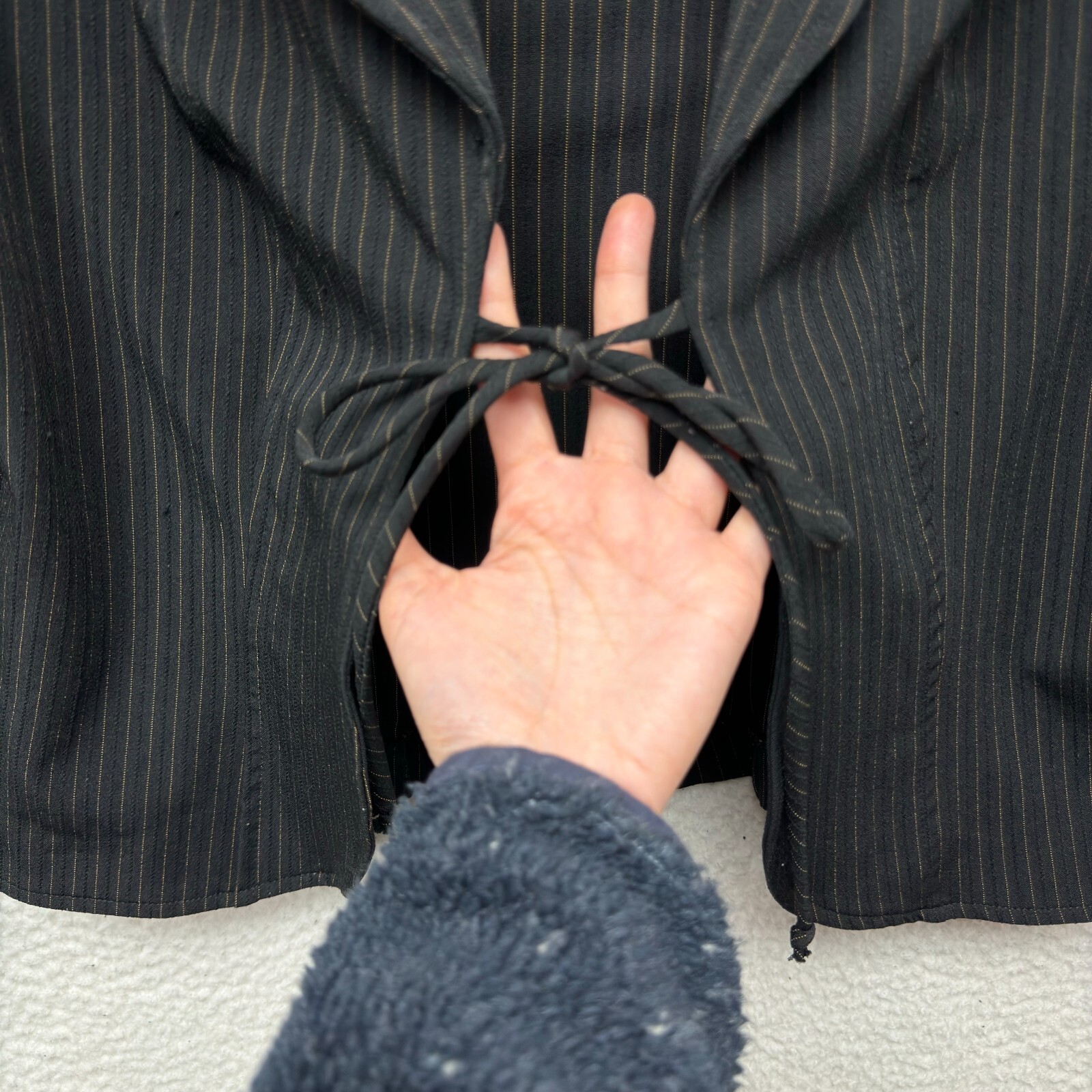 90s Y2K Vintage Blazer Jacket Top Large Black Open Tie Front Corpcore Office